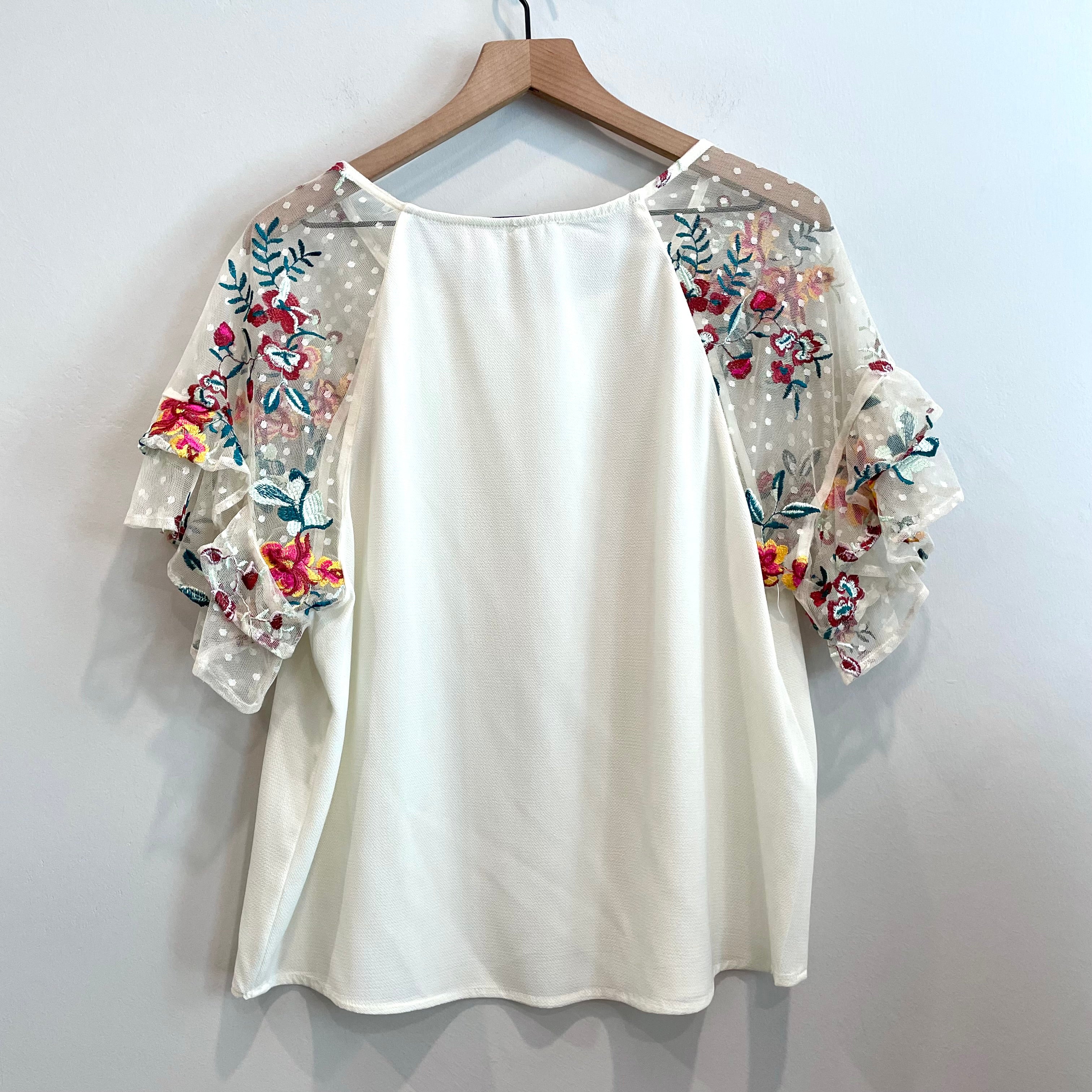 Floral Sheer Embroidered Sleeve Top