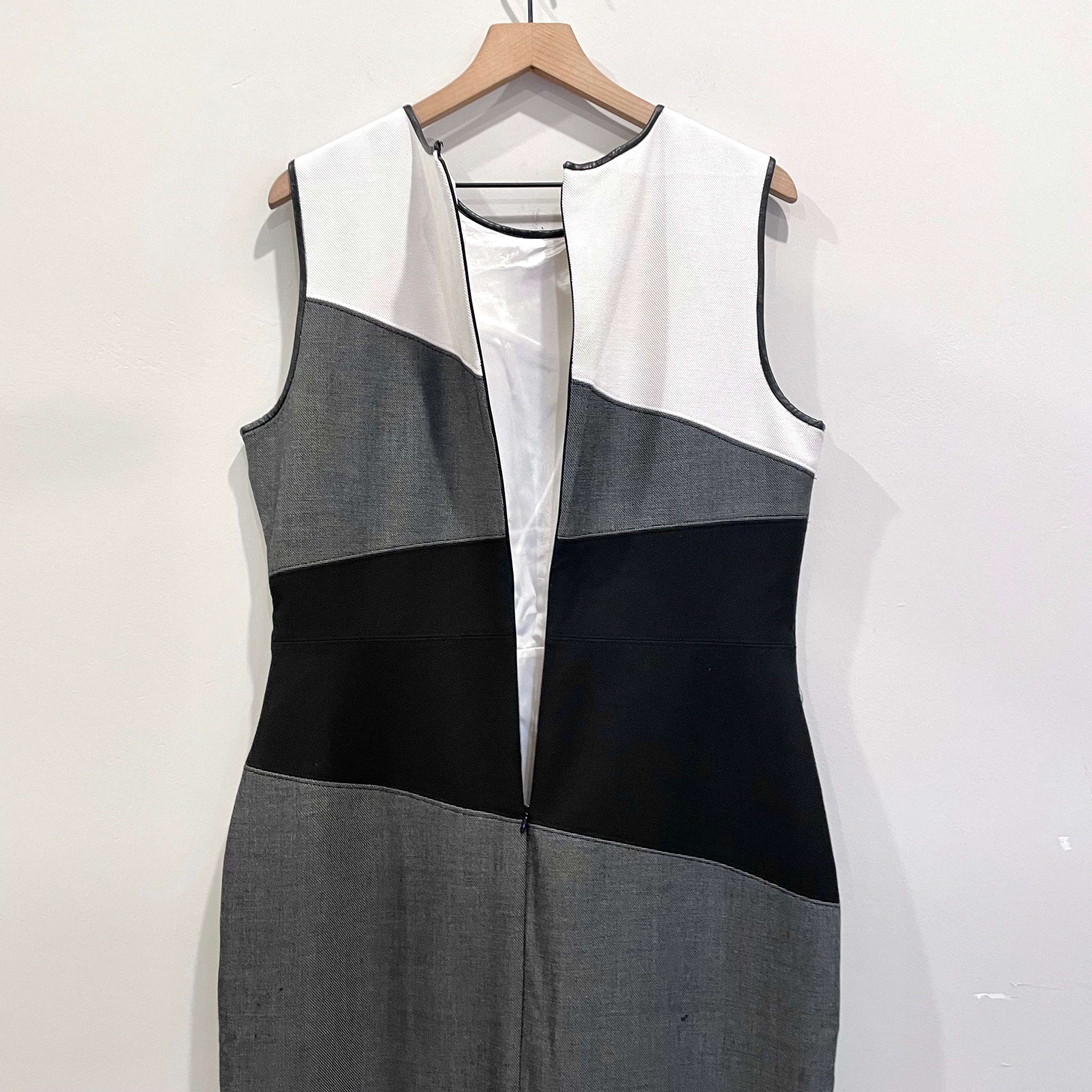 Colorblock Faux Leather Trim Dress