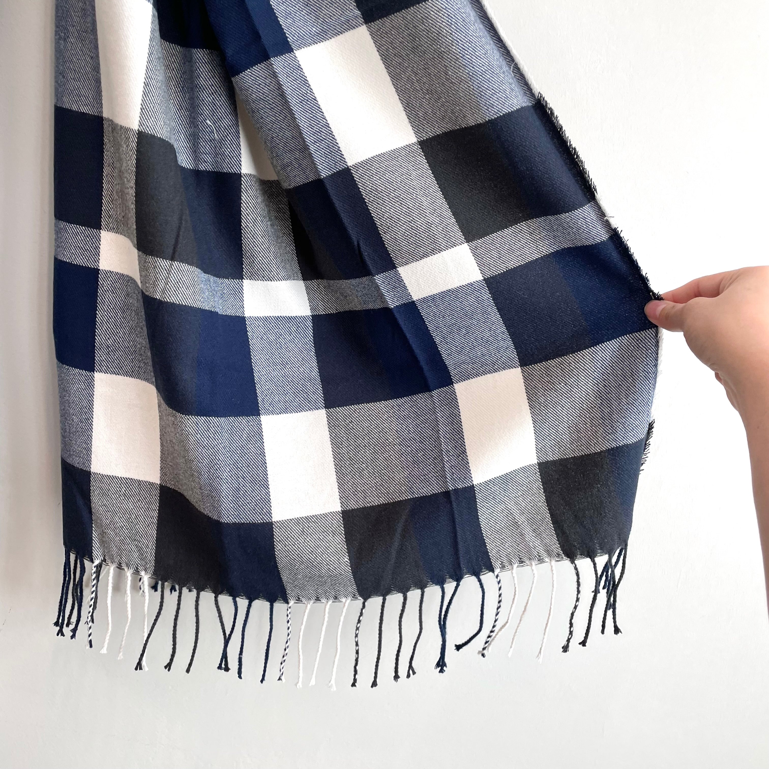 Plaid Tassel Trim Scarf