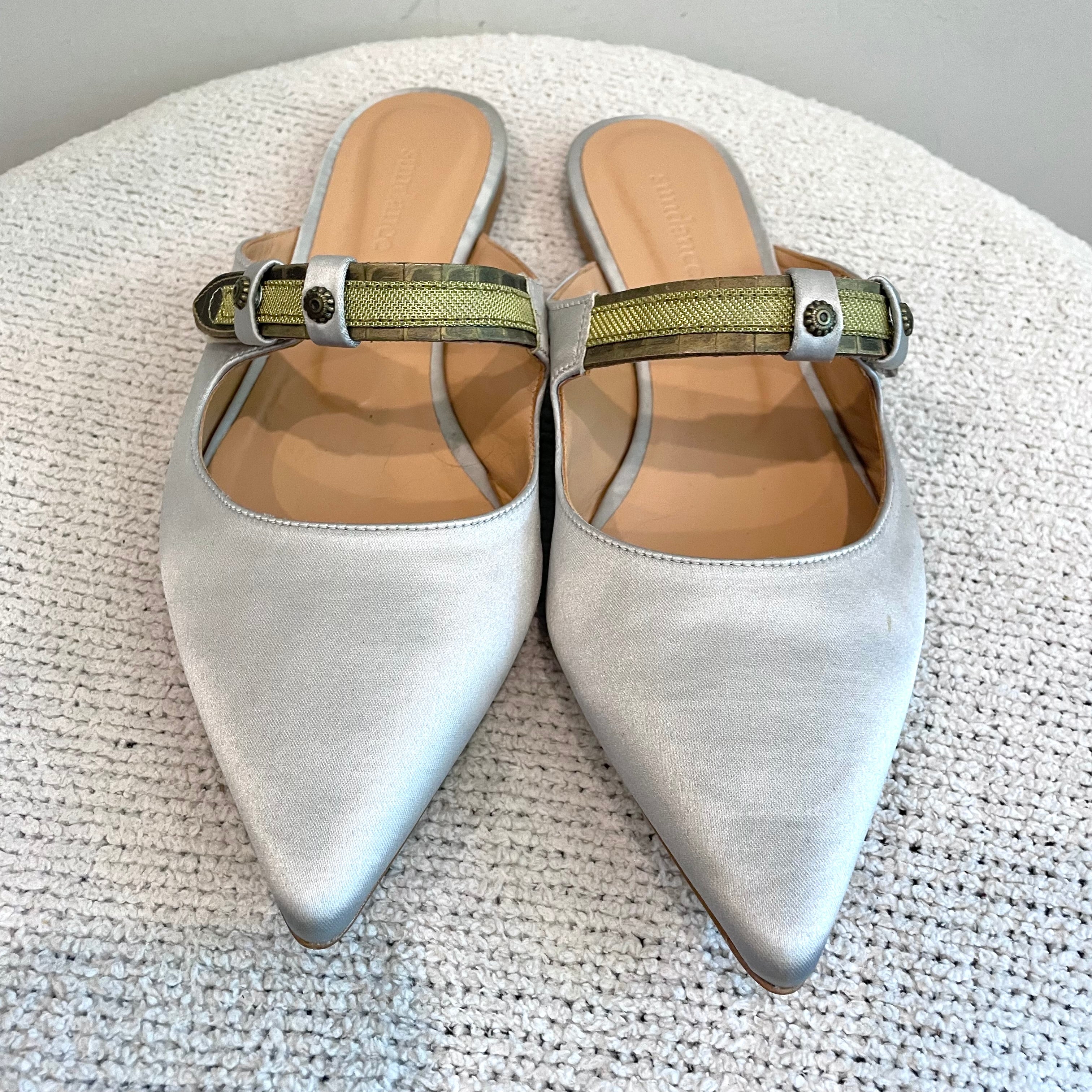 Satin Pointe Toe Mule Flats