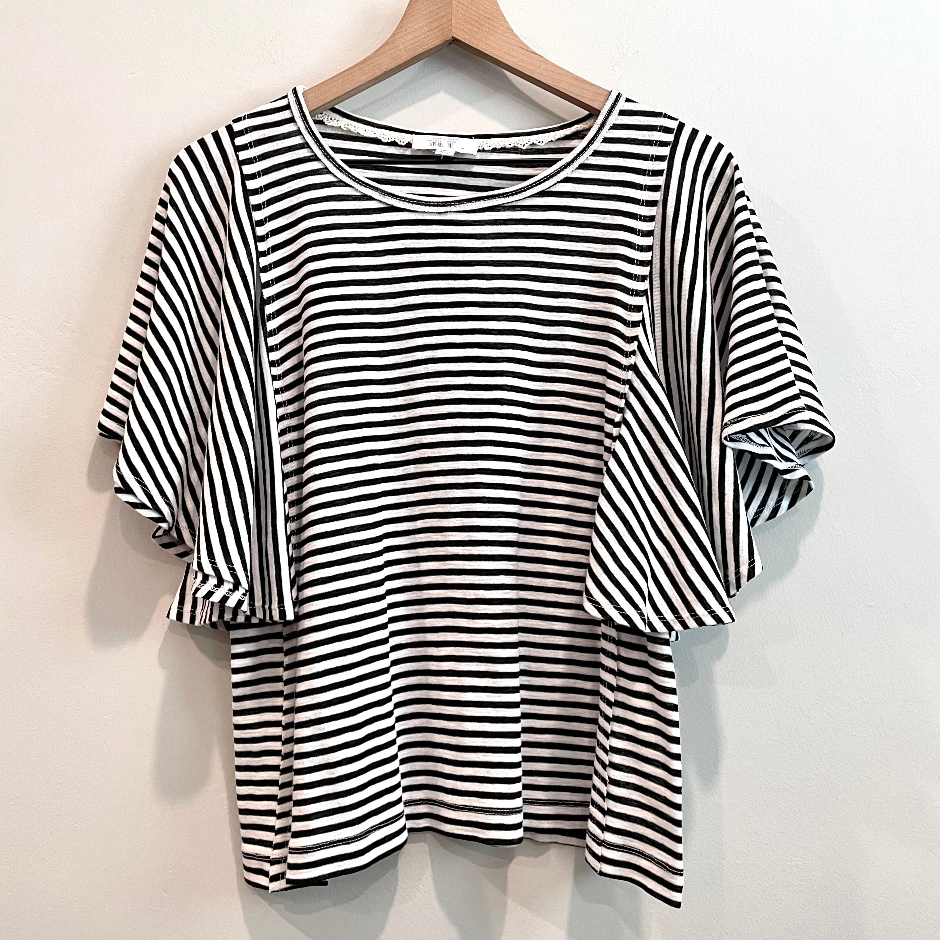 Striped Ruffle Sleeve Top