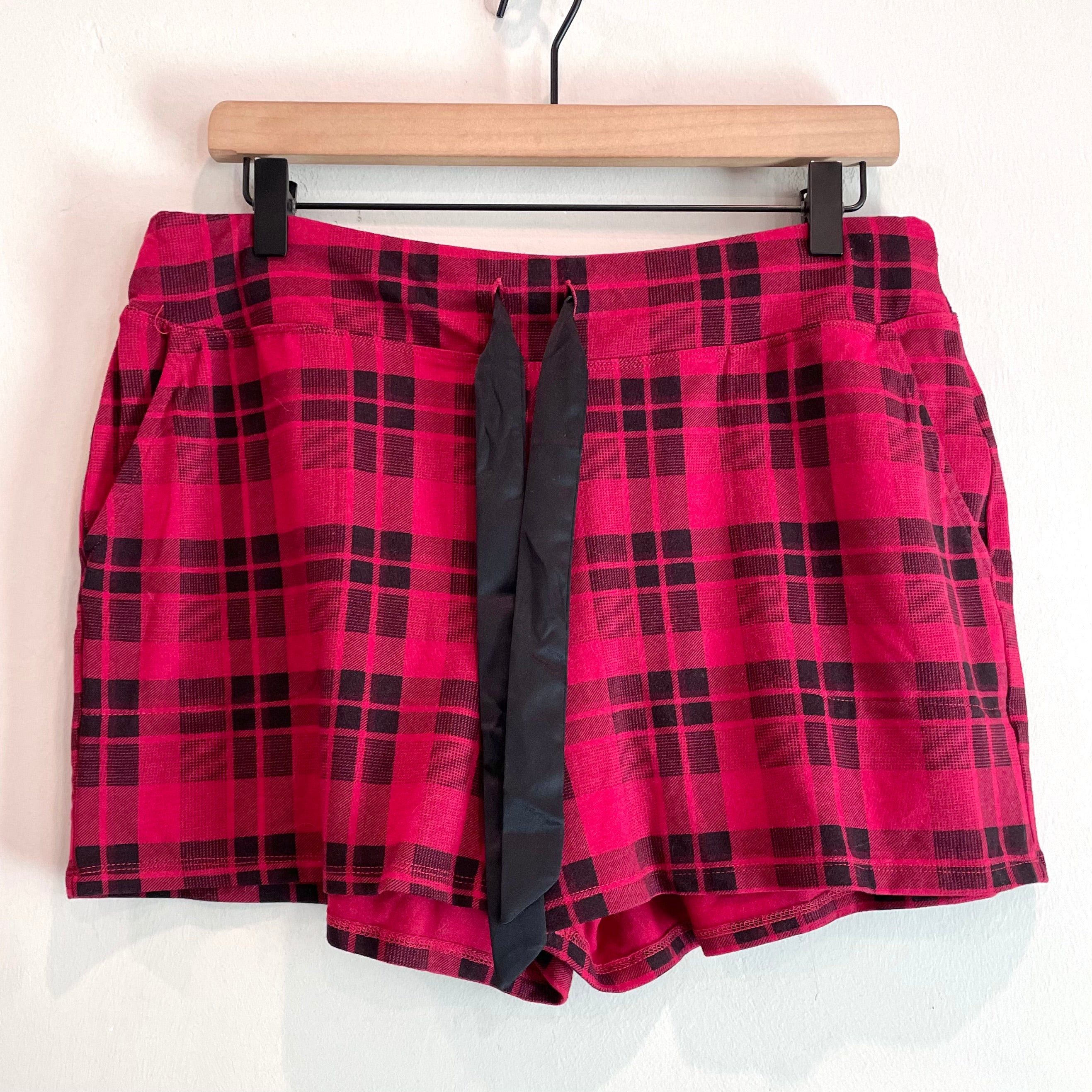 Plaid Ribbon Drawstring Pajama Shorts