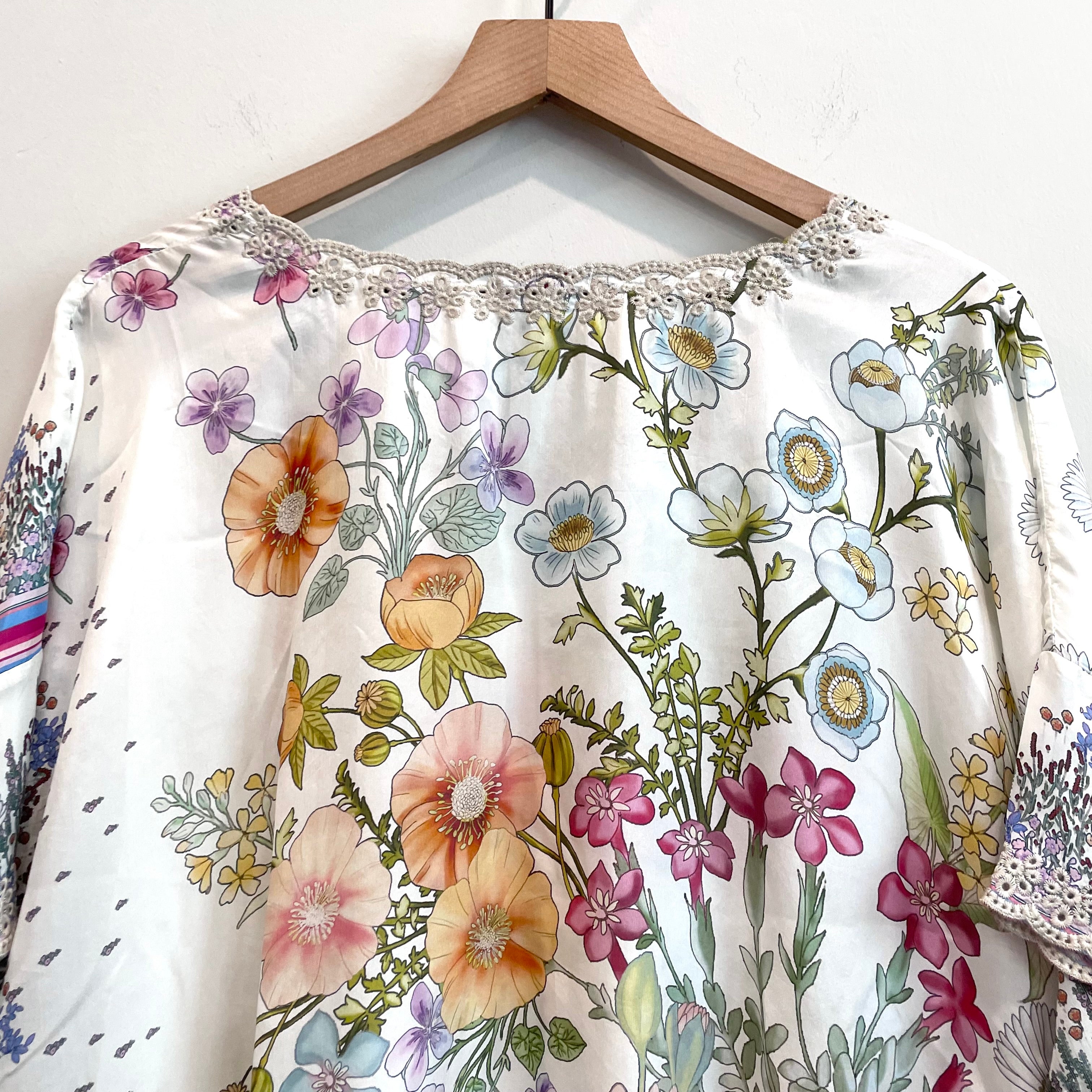 Silk Floral Eyelet Top