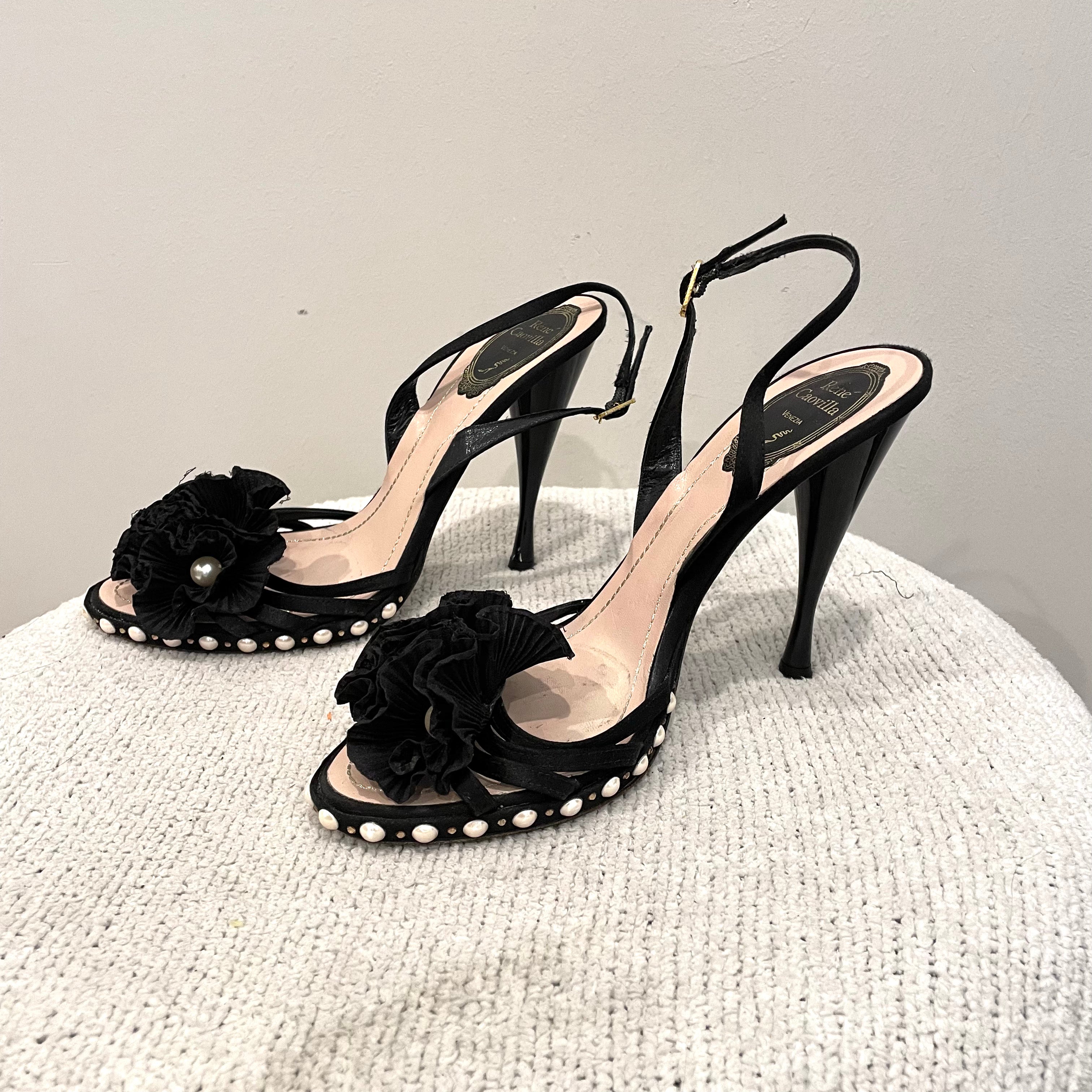 Ruffle Pearl Trim Heels