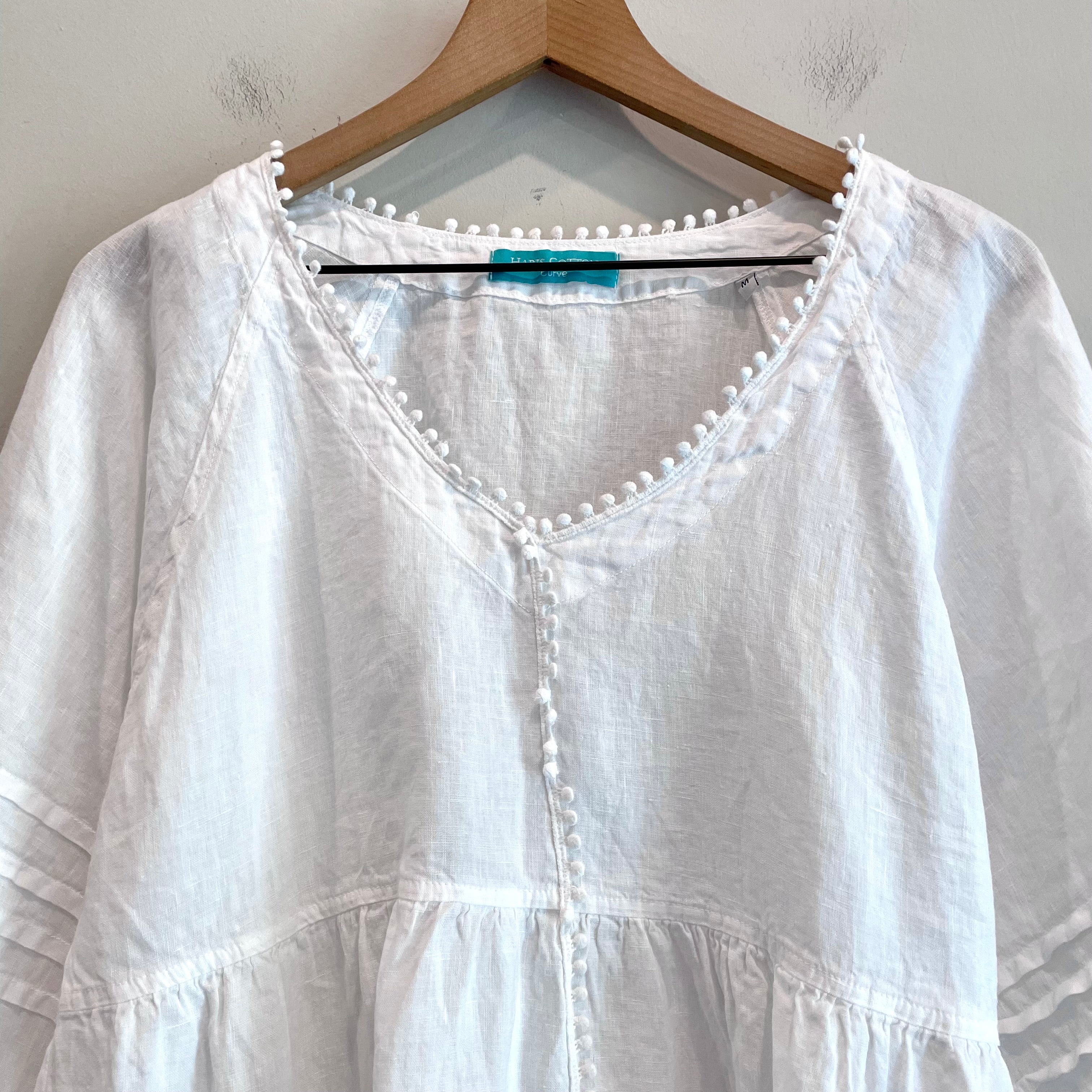 Linen 3/4 Sleeve Pom Pom Tunic Top