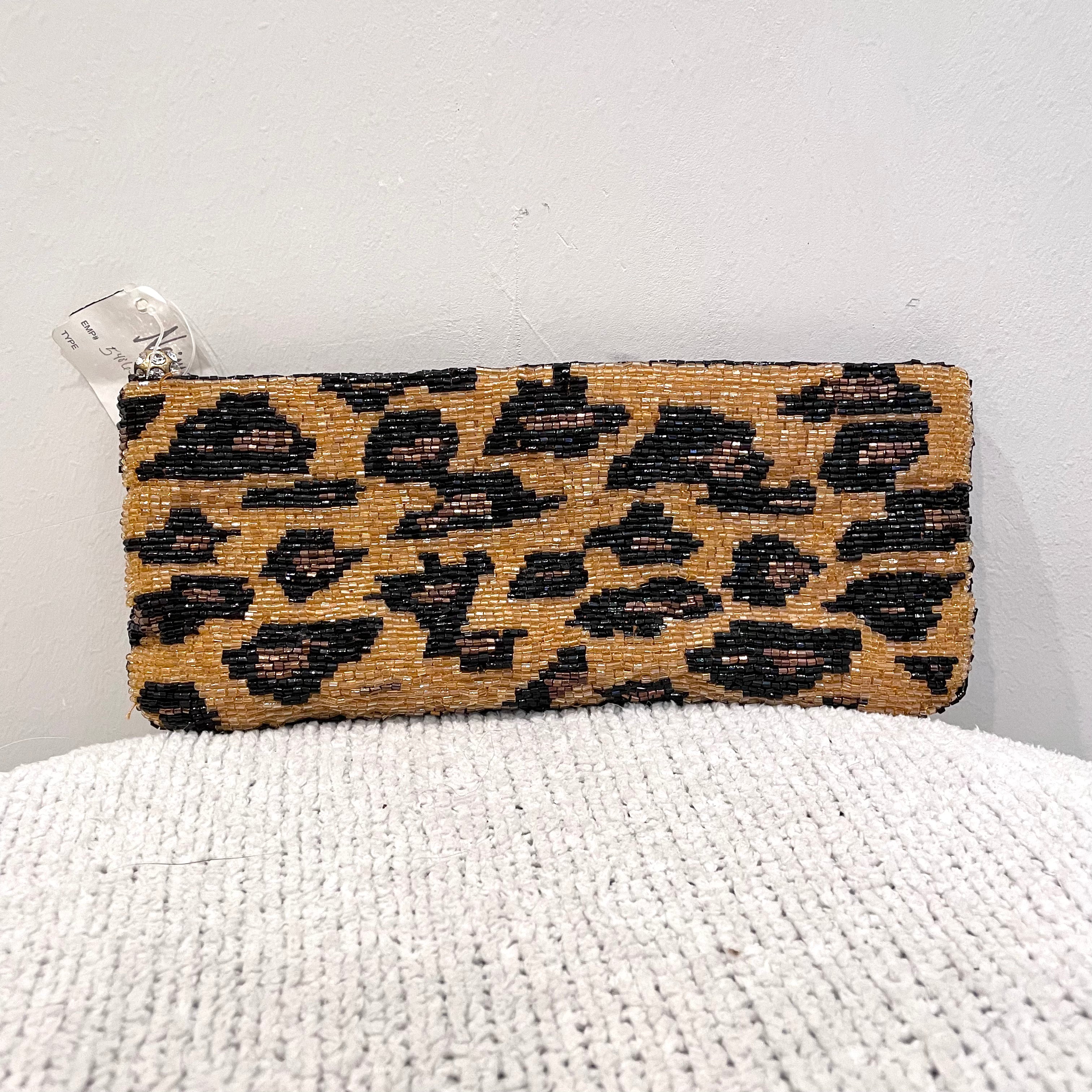 Beaded Leopard Clutch Bag