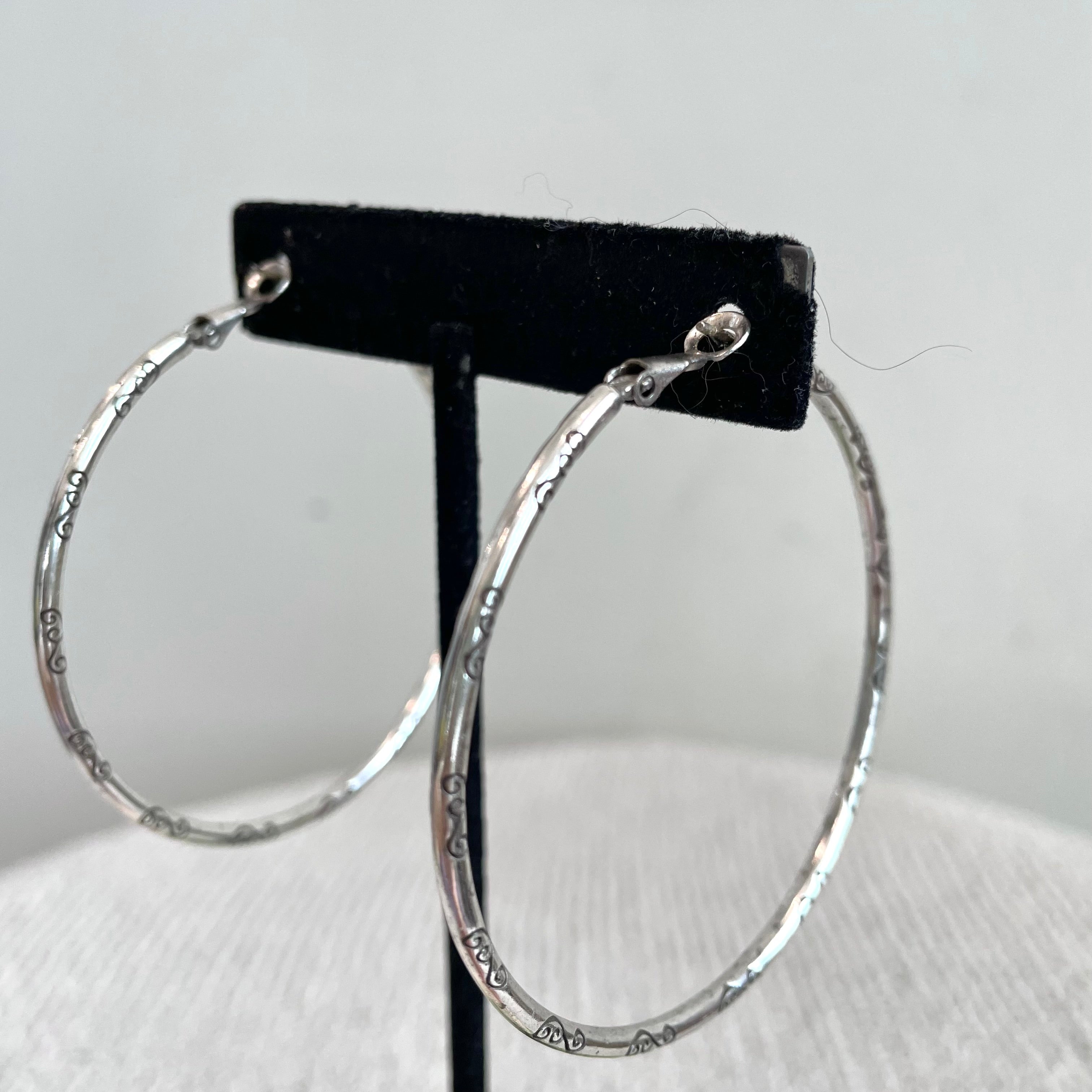 Scroll Skinny Hoop Charm Earrings