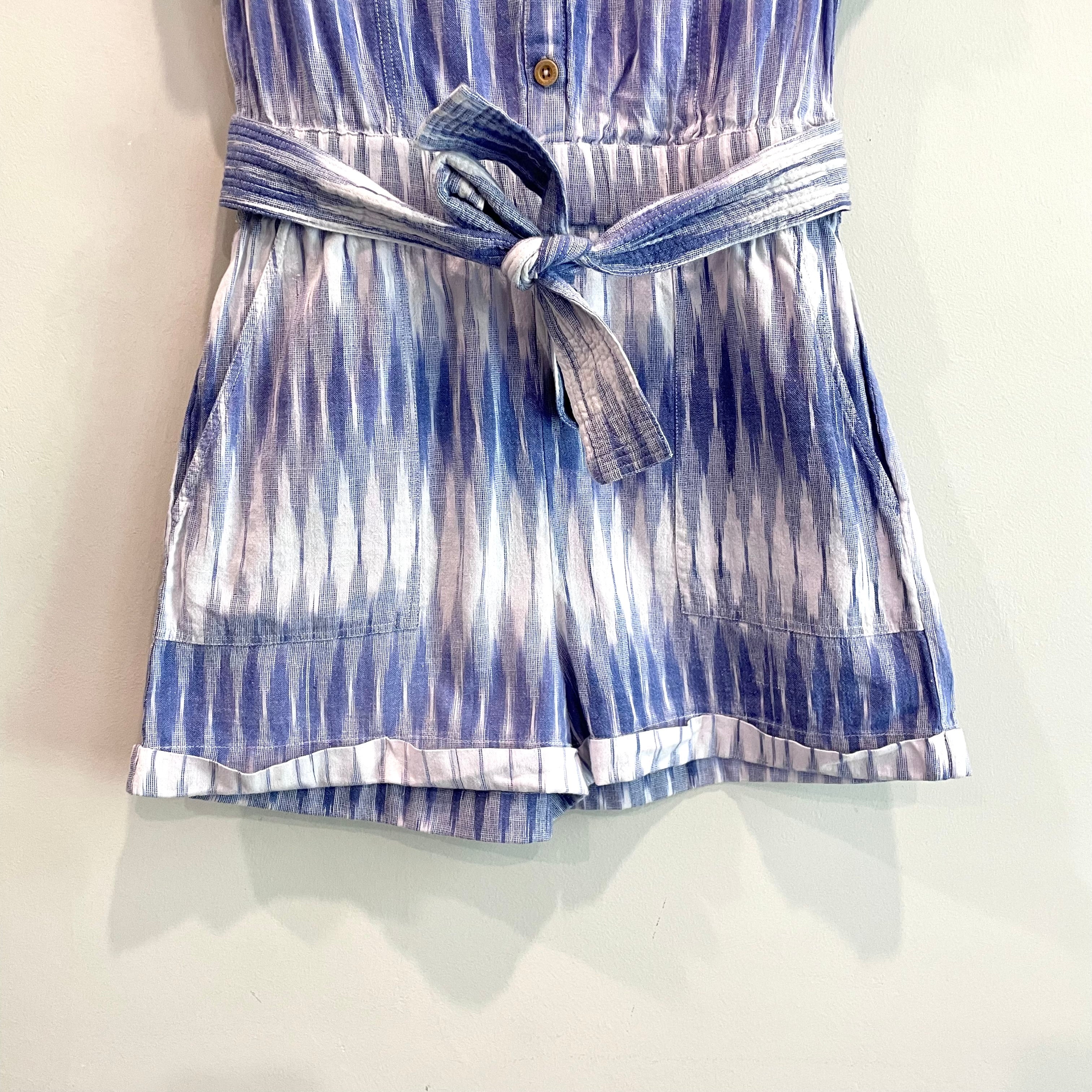 Ikat Ruffle Belted Romper