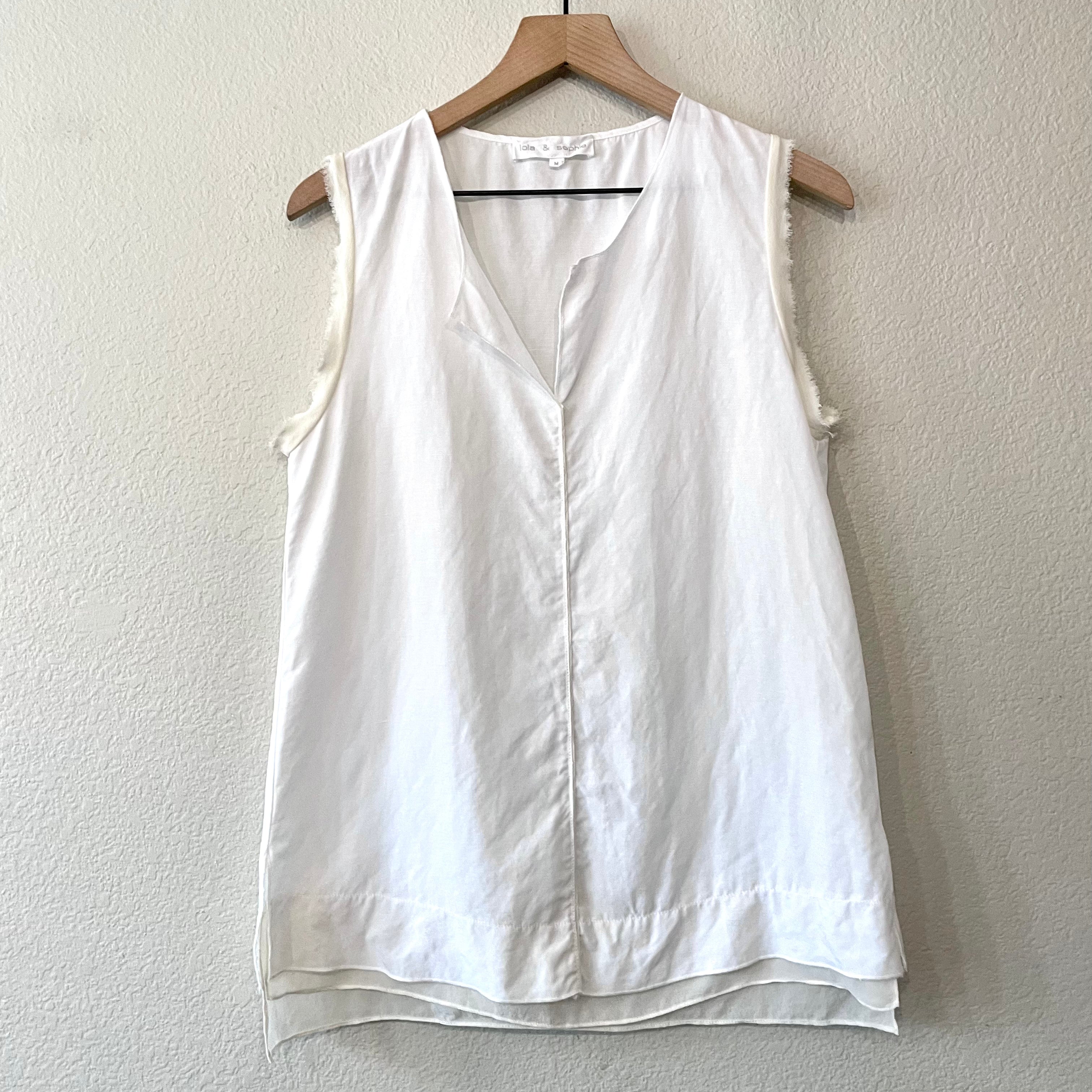 Linen Blend Silk Trim Top