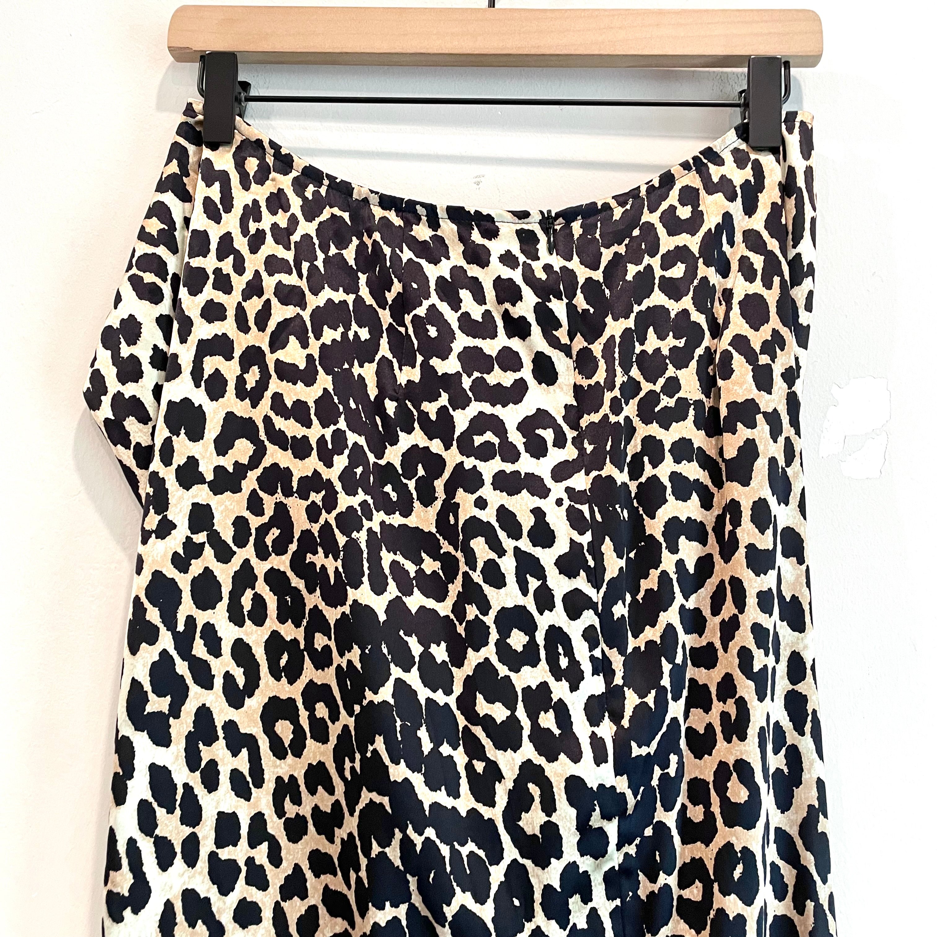 Leopard Silk Bow Tie Midi Skirt