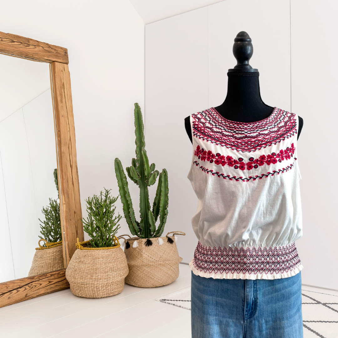 Embroidered Smocked Top