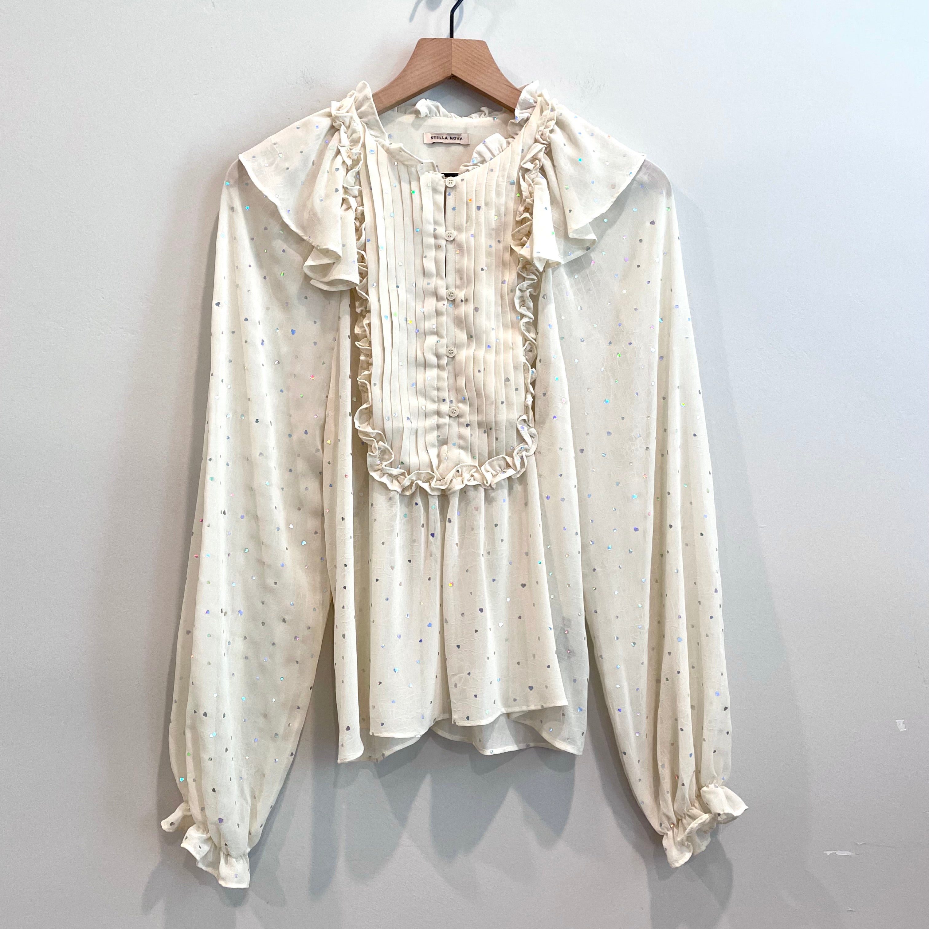 Metallic Heart Pleated Blouse