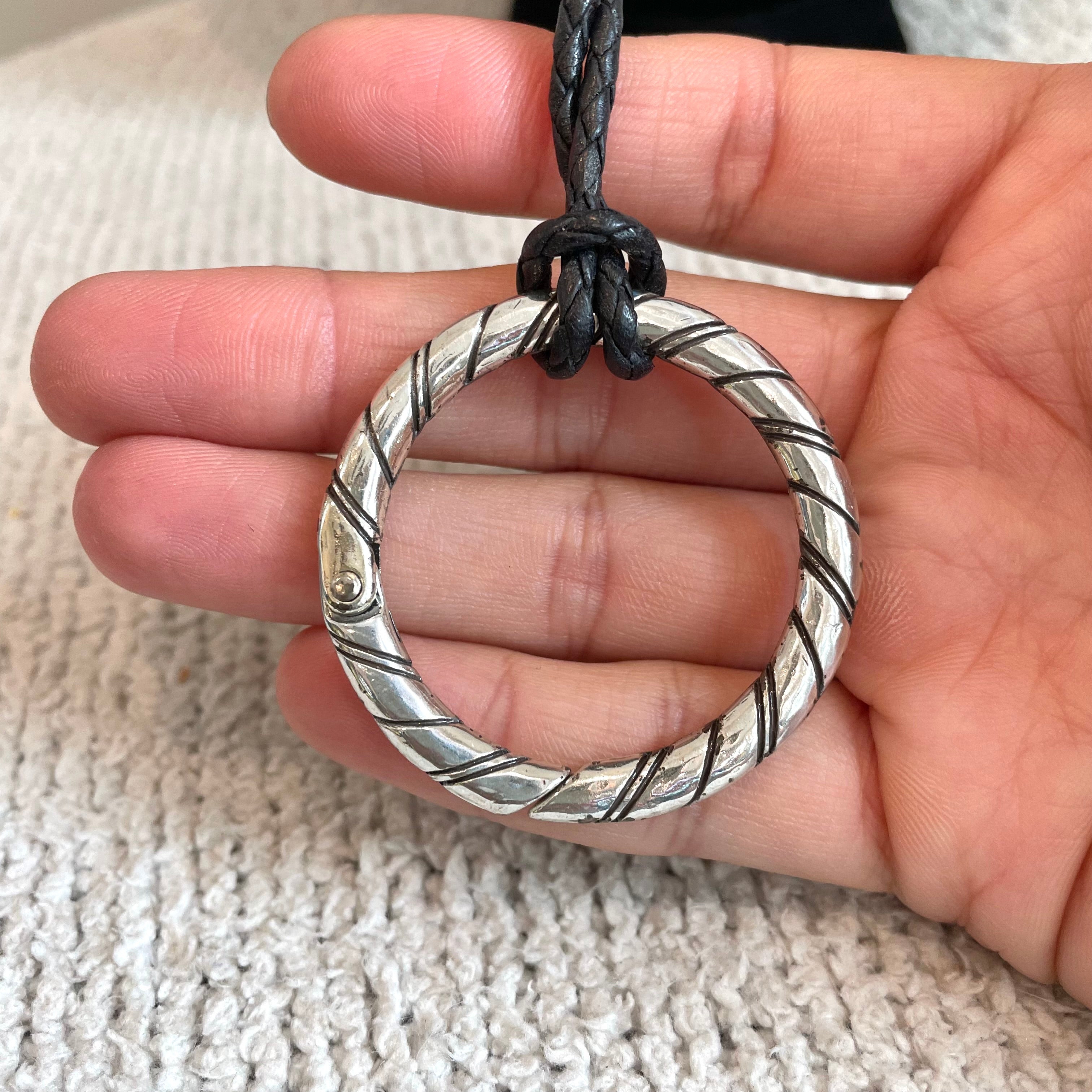 Braided Rope Hoop Ring Charm Necklace