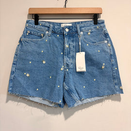 Daisy Embroidered Jean Shorts