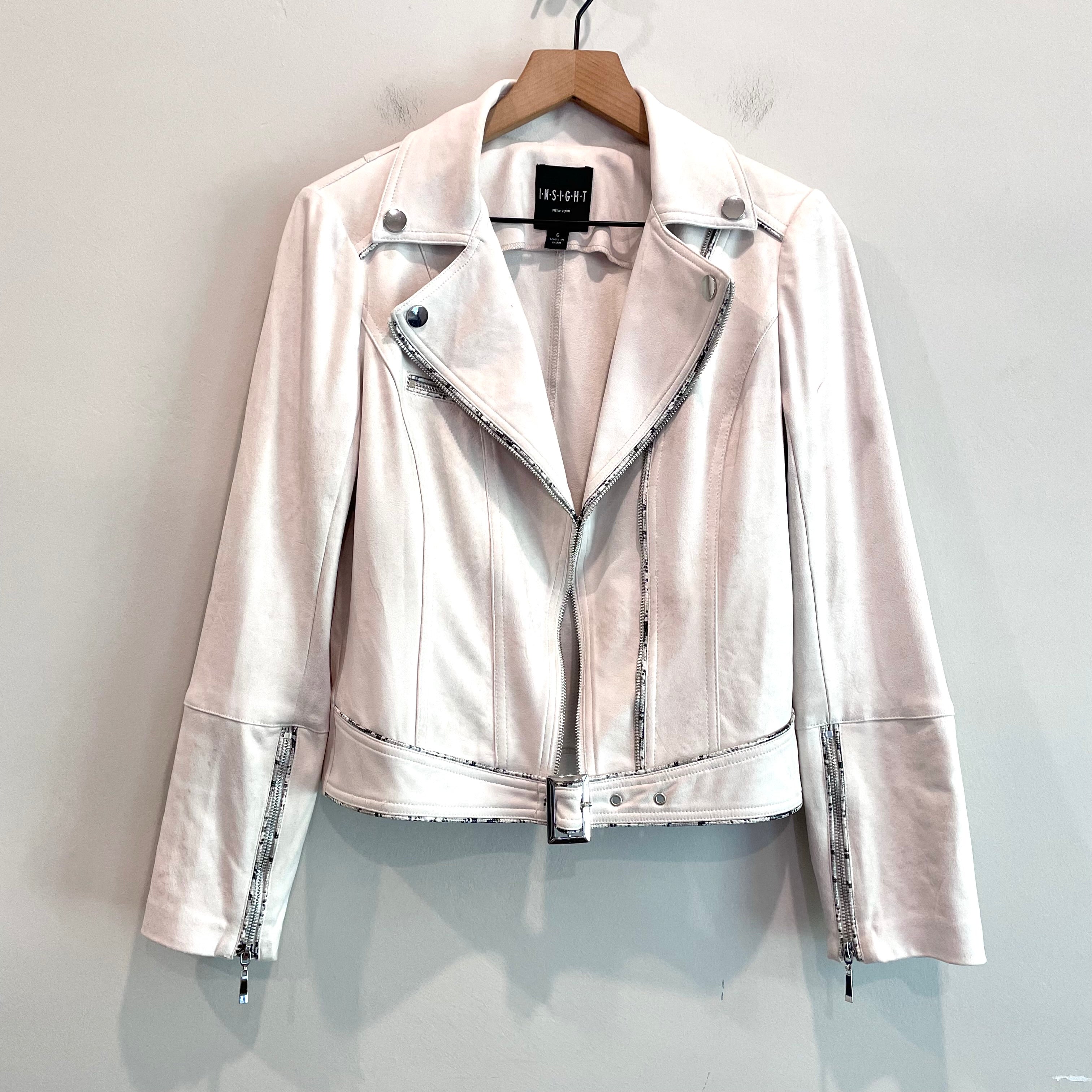 Snakeskin Trim Faux Suede Moto Jacket