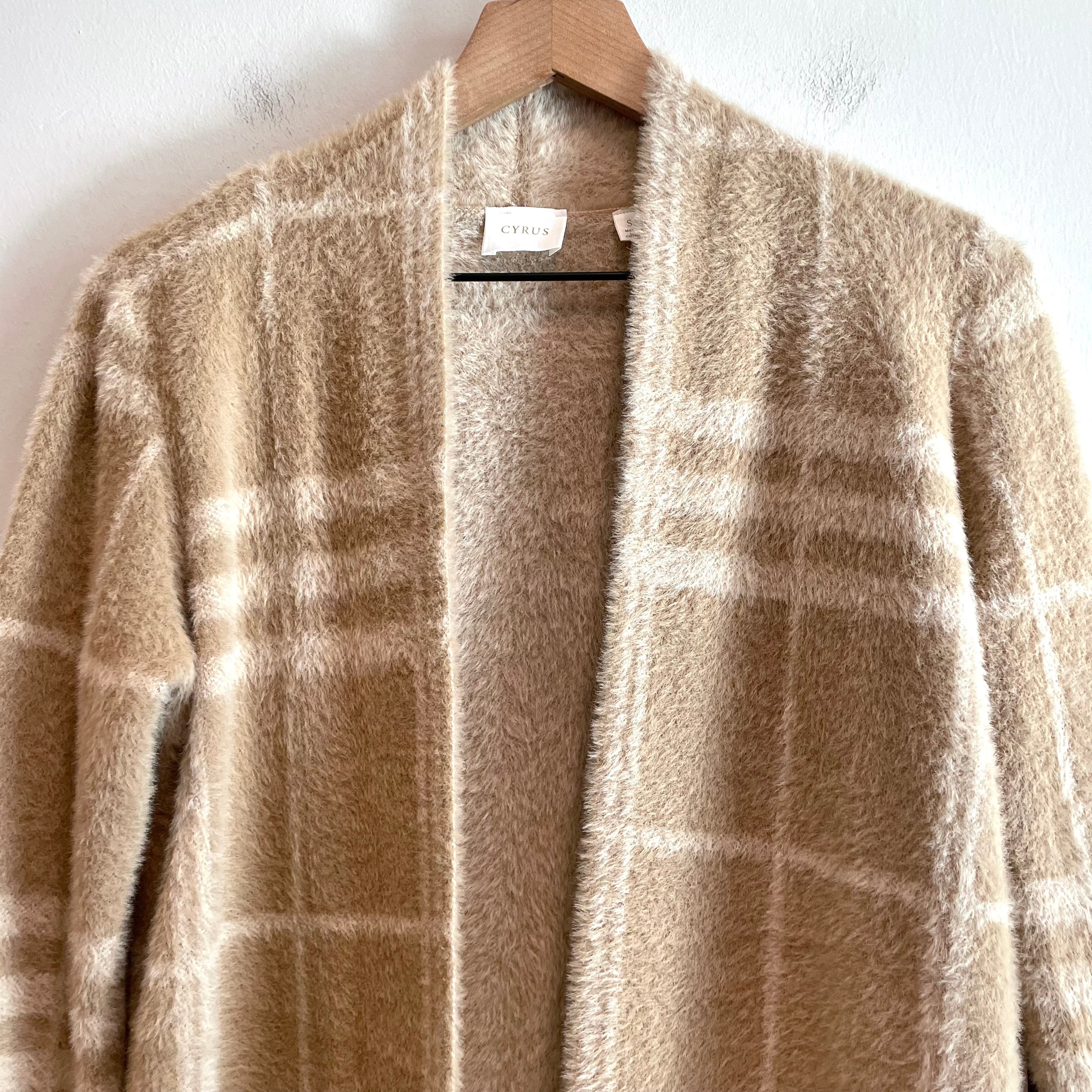 Plaid Fuzzy Open Front Cardigan