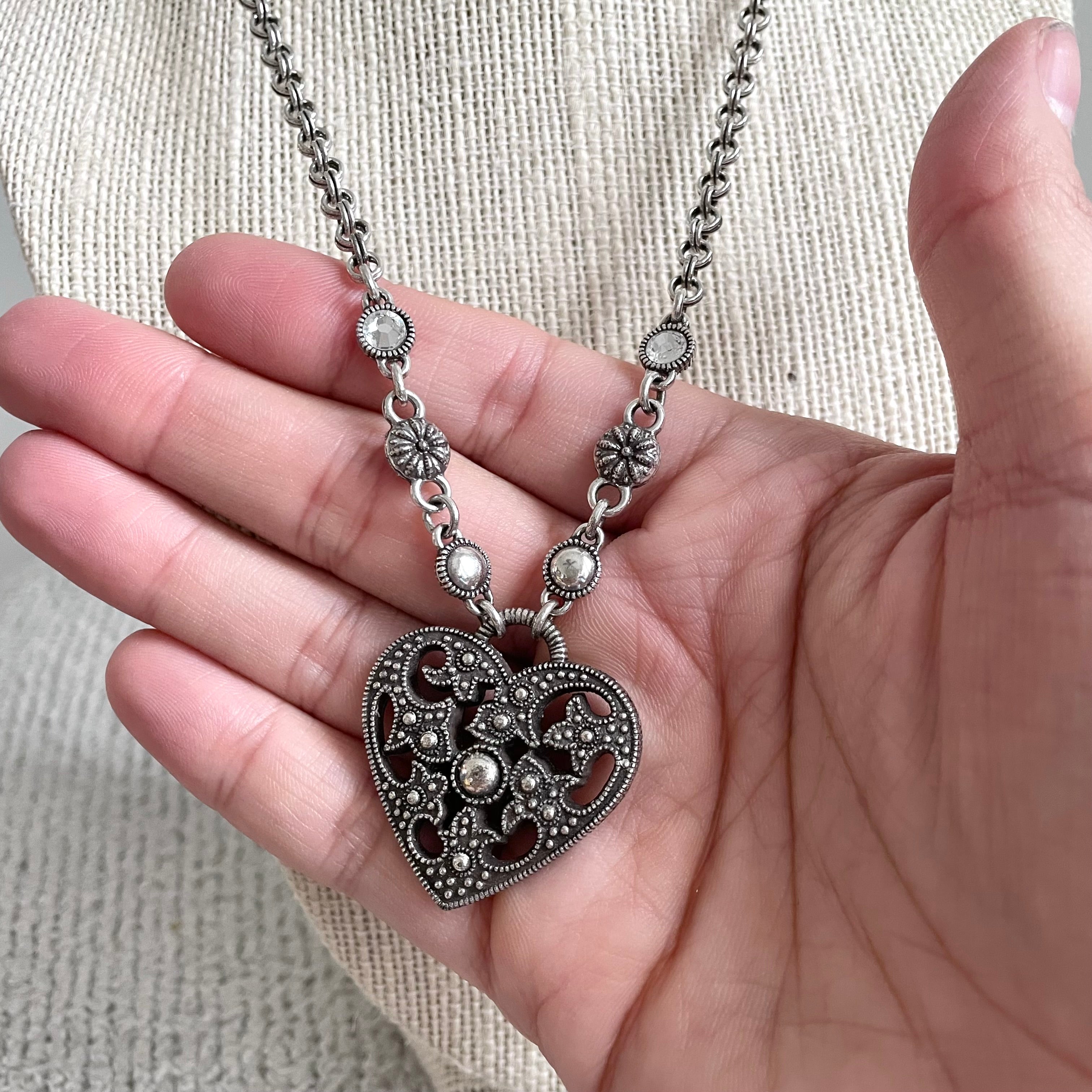 Scroll Heart Silver Pendant Necklace