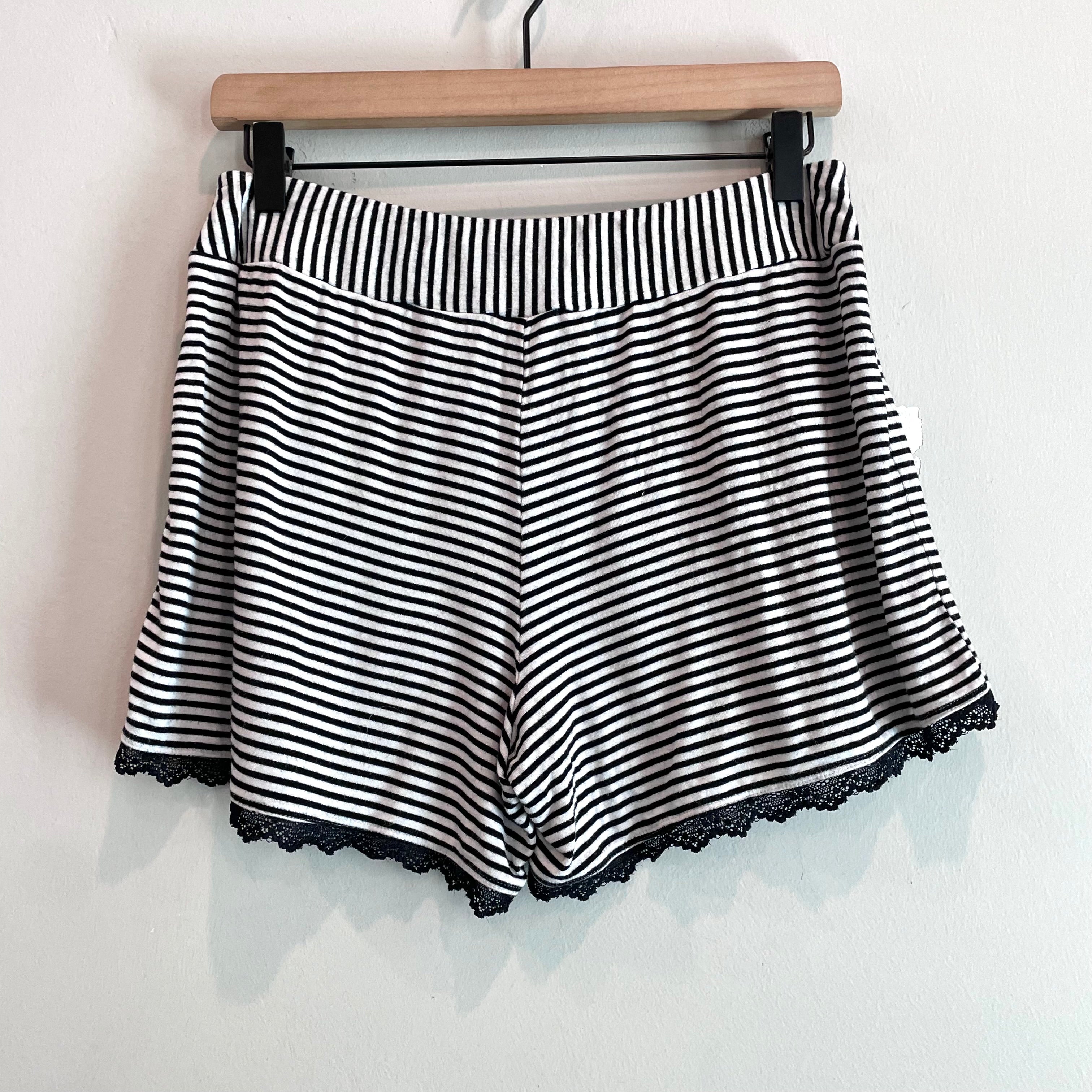 Striped Lace Trim Pajama Shorts