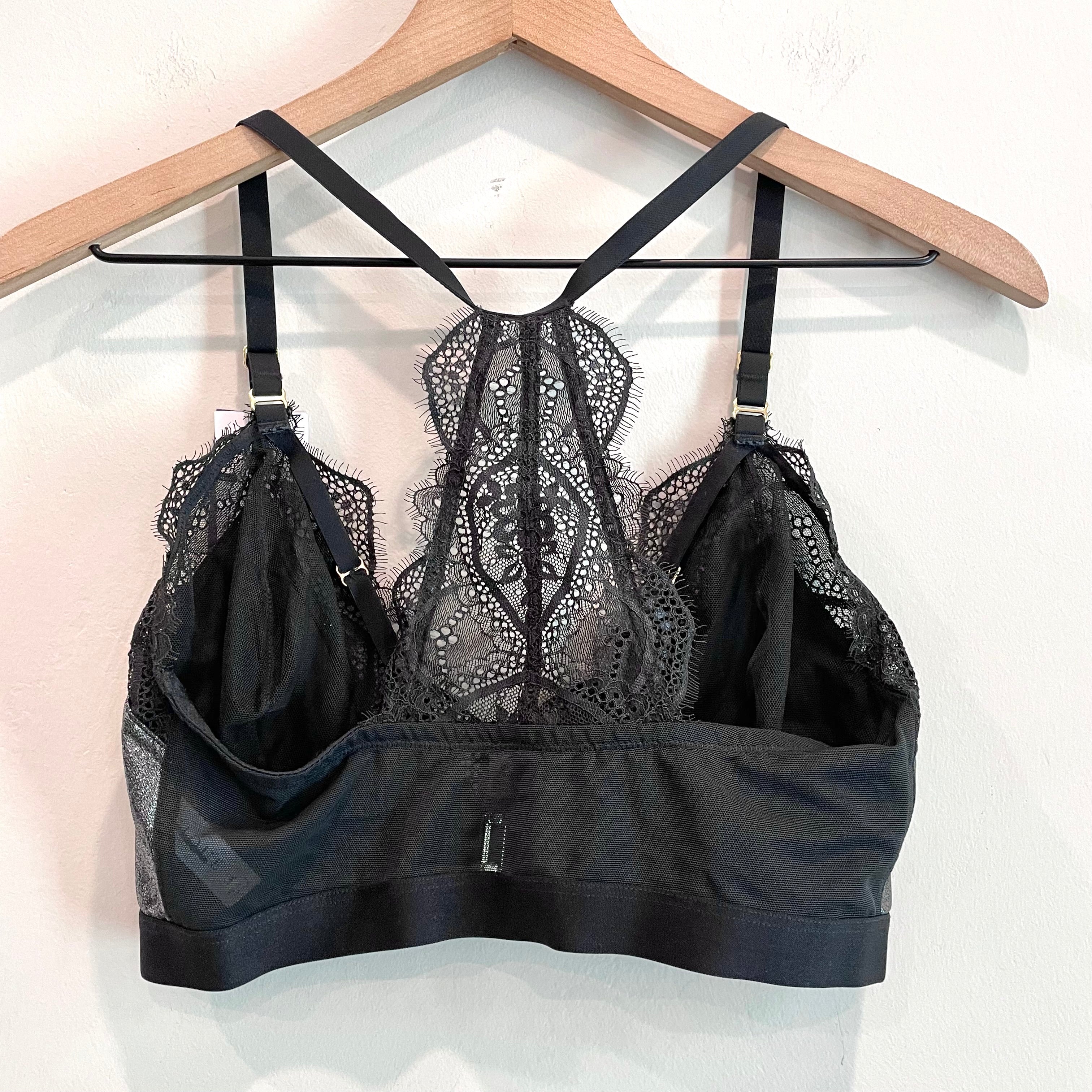 Lace Open Front Metallic Bralette