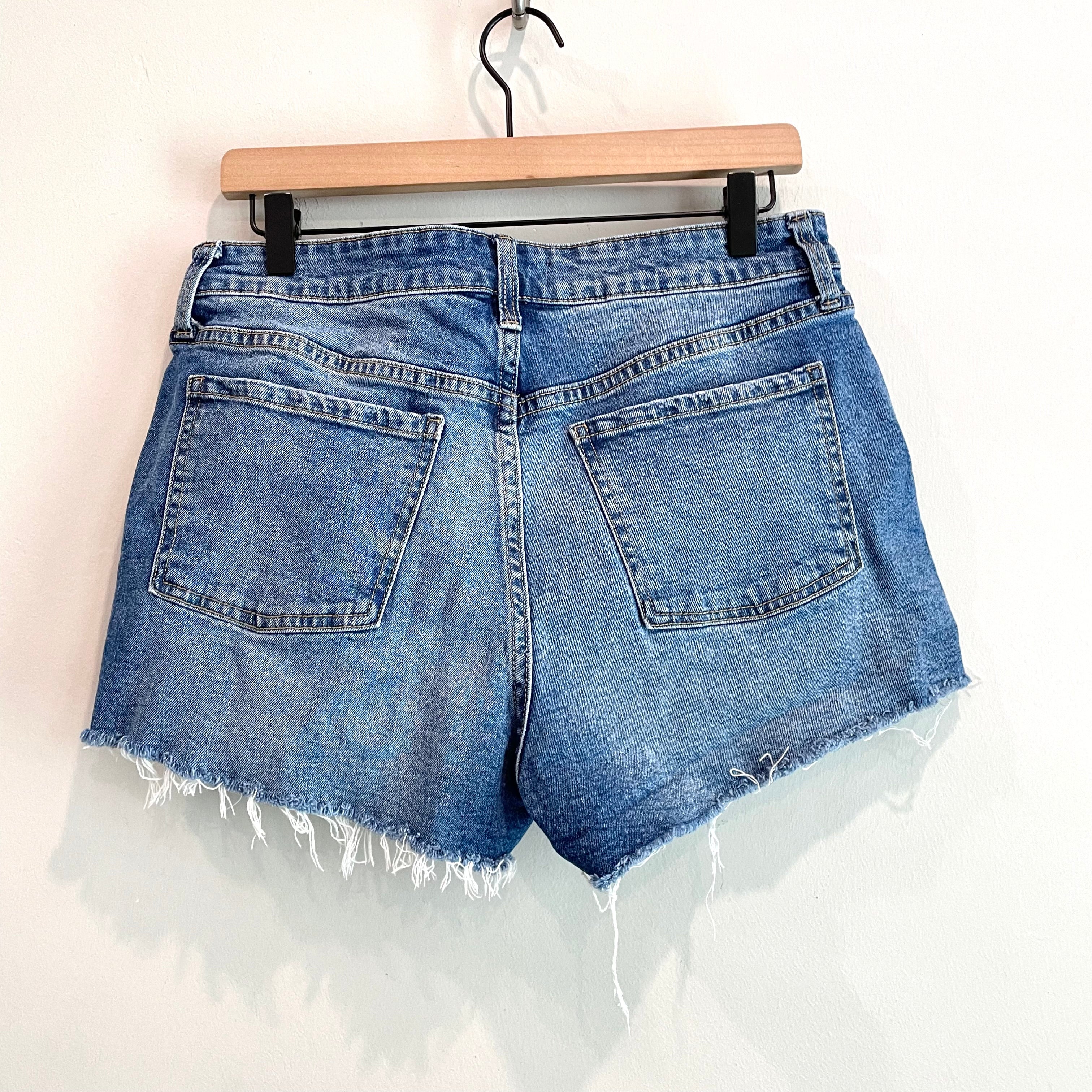 Button Fly Distressed Jean Shorts