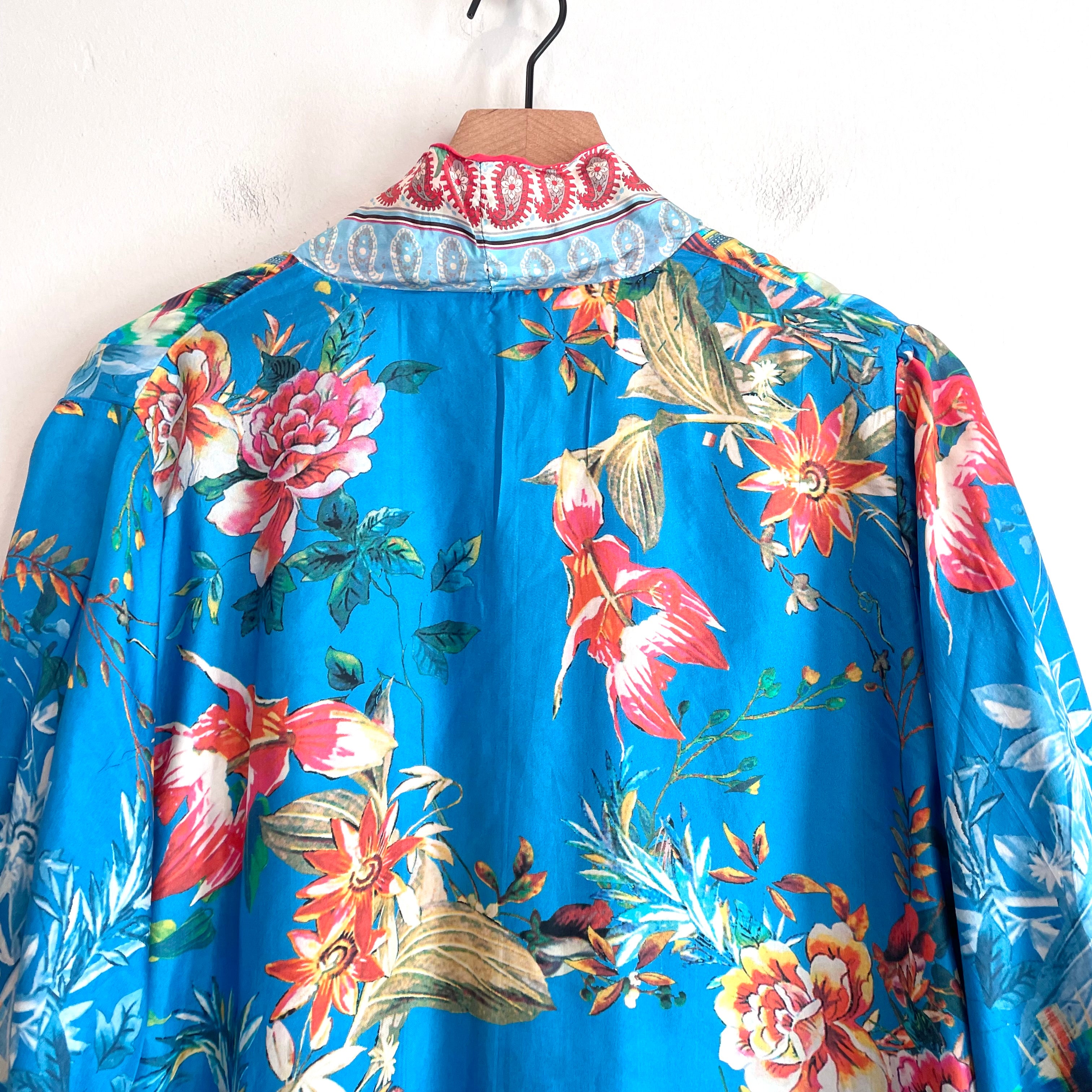 Floral Silk Reversible Kimono Cardigan