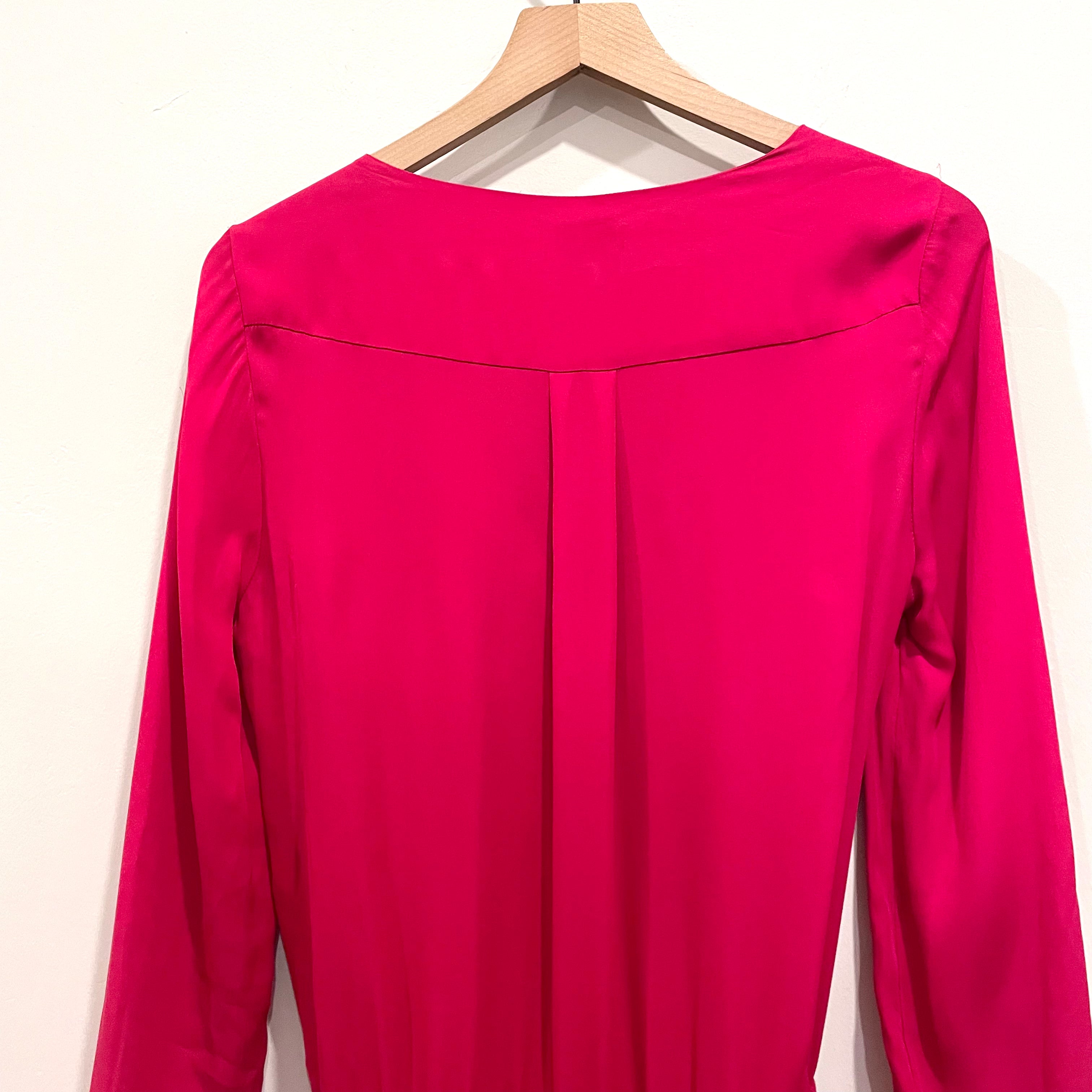 Draped Neck Long Sleeve Silk Dress