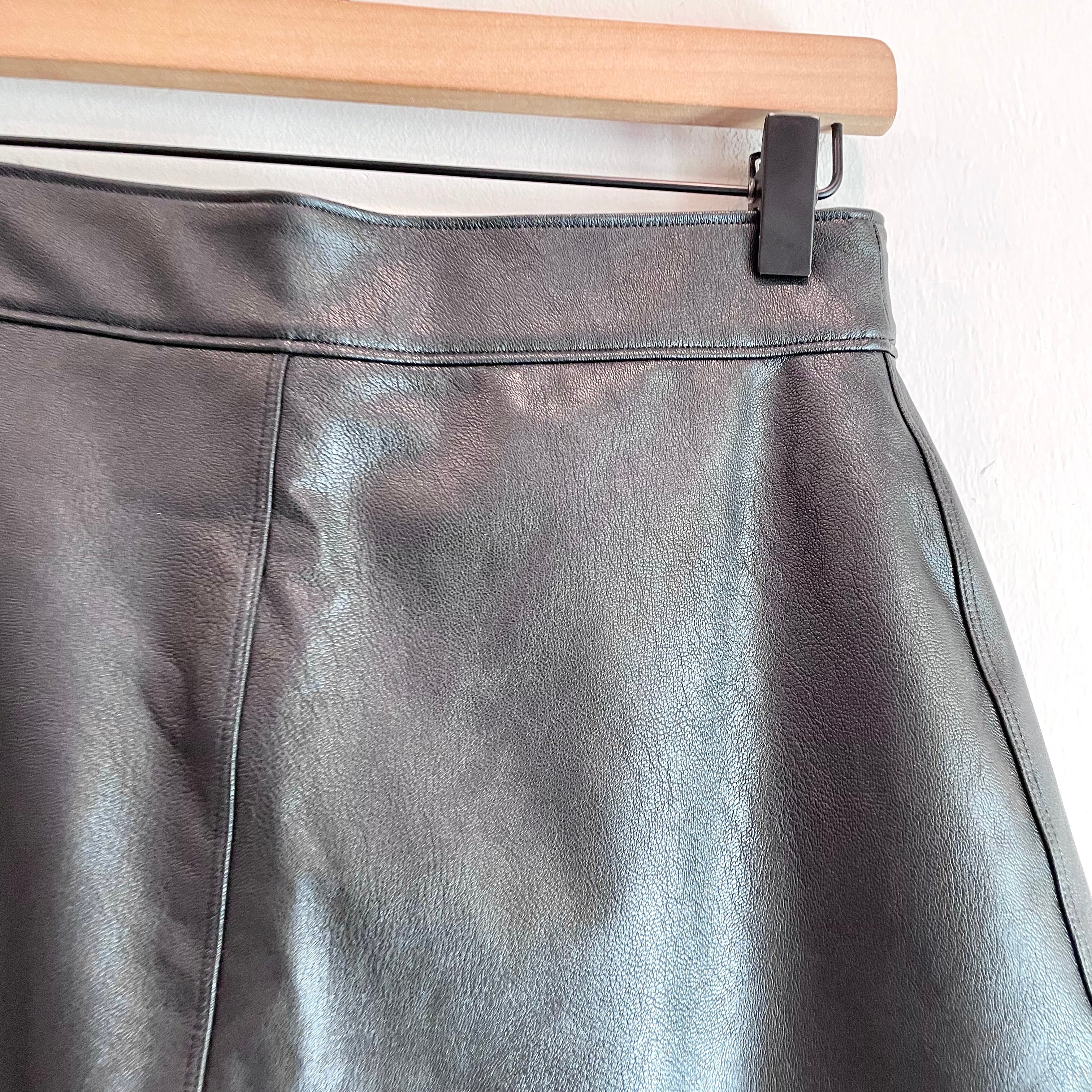 Pull On Faux Leather Skirt