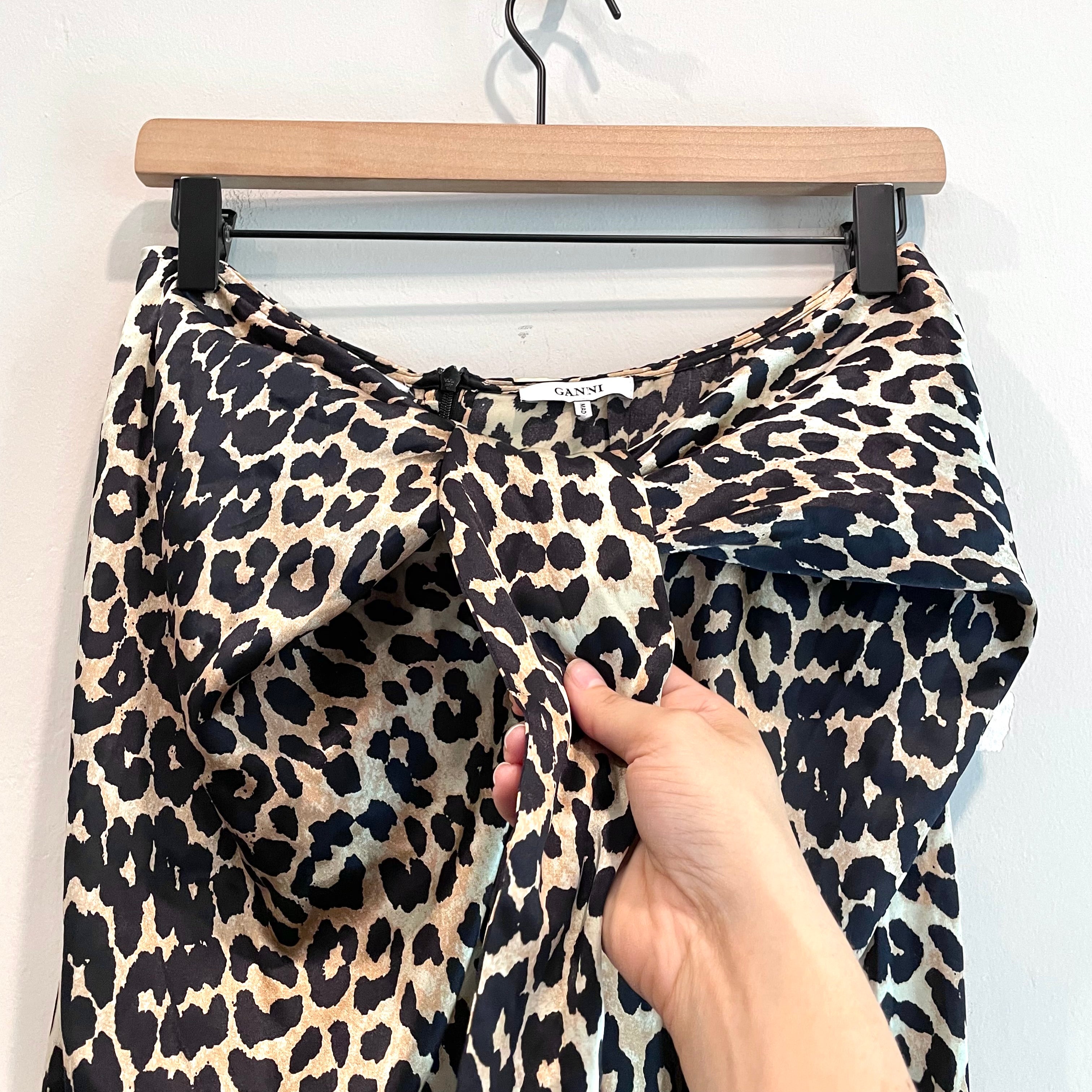 Leopard Silk Bow Tie Midi Skirt