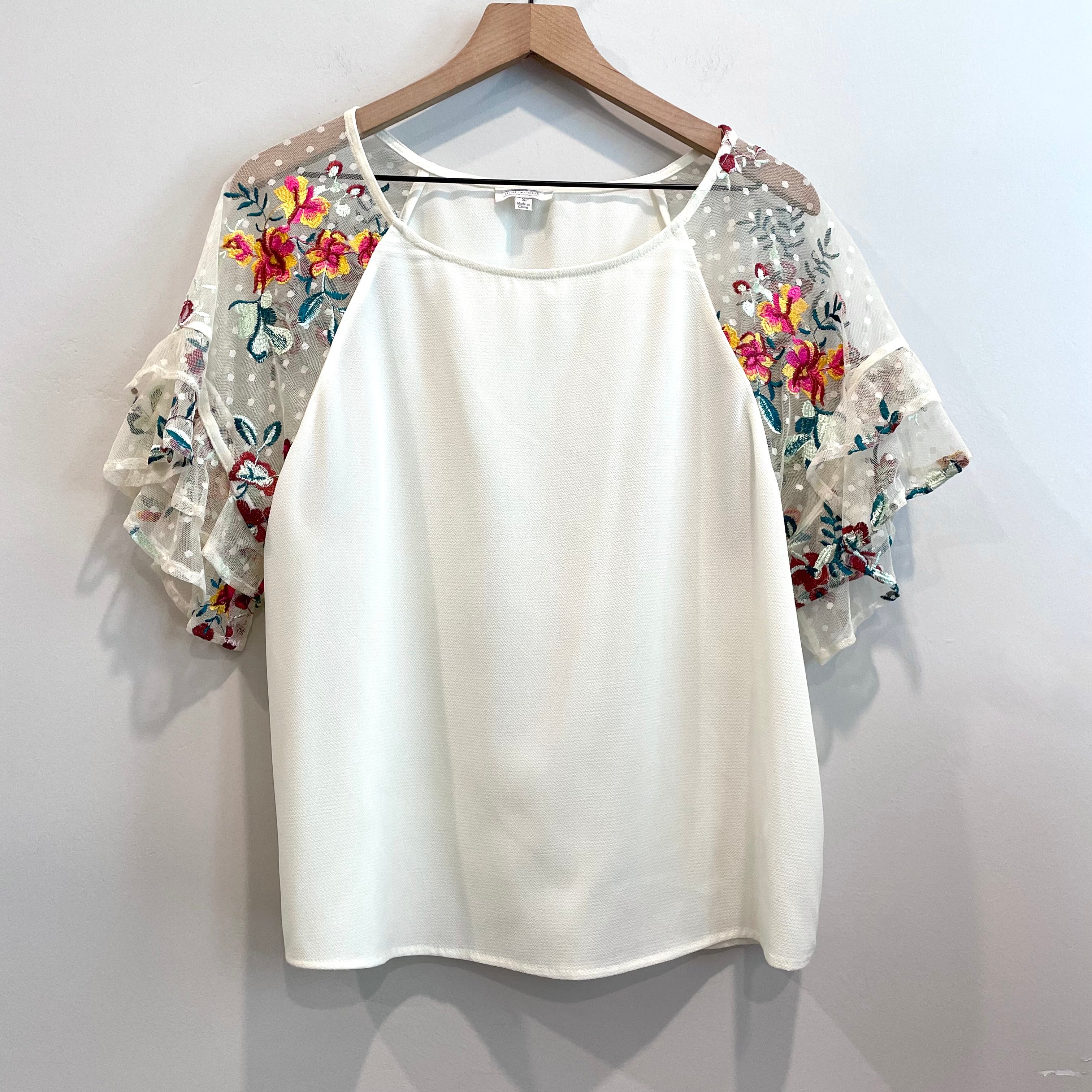 Floral Sheer Embroidered Sleeve Top