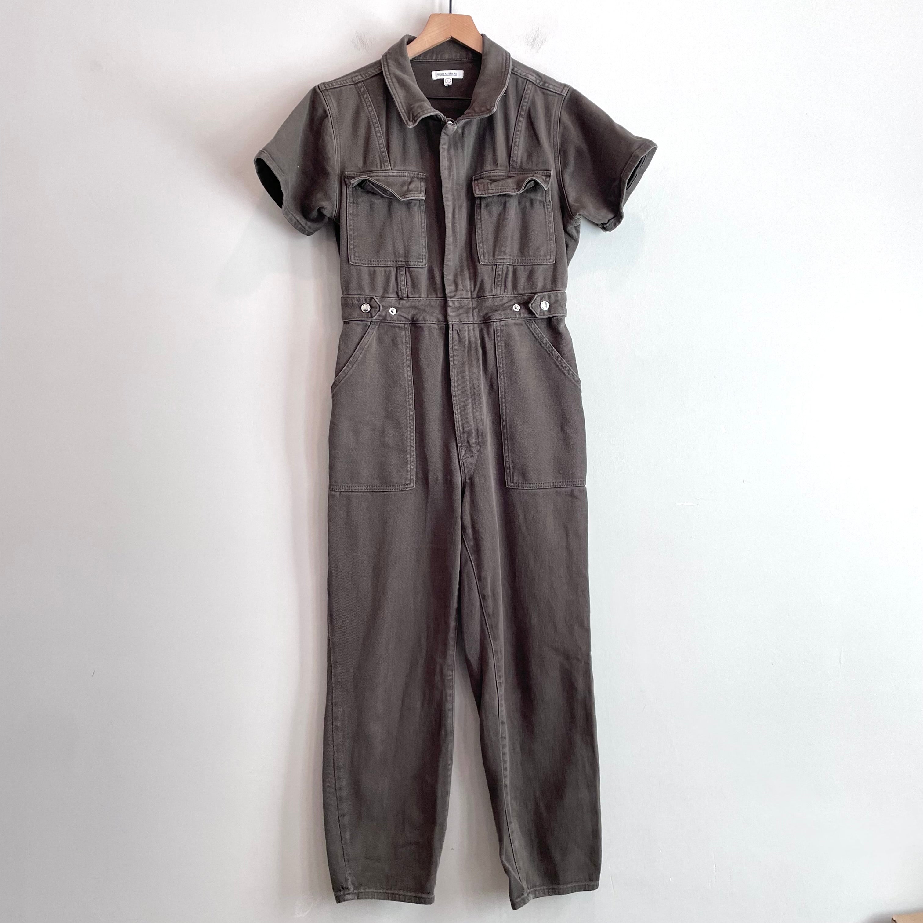 Short Sleeve Zip Front Denim Jumpsuit