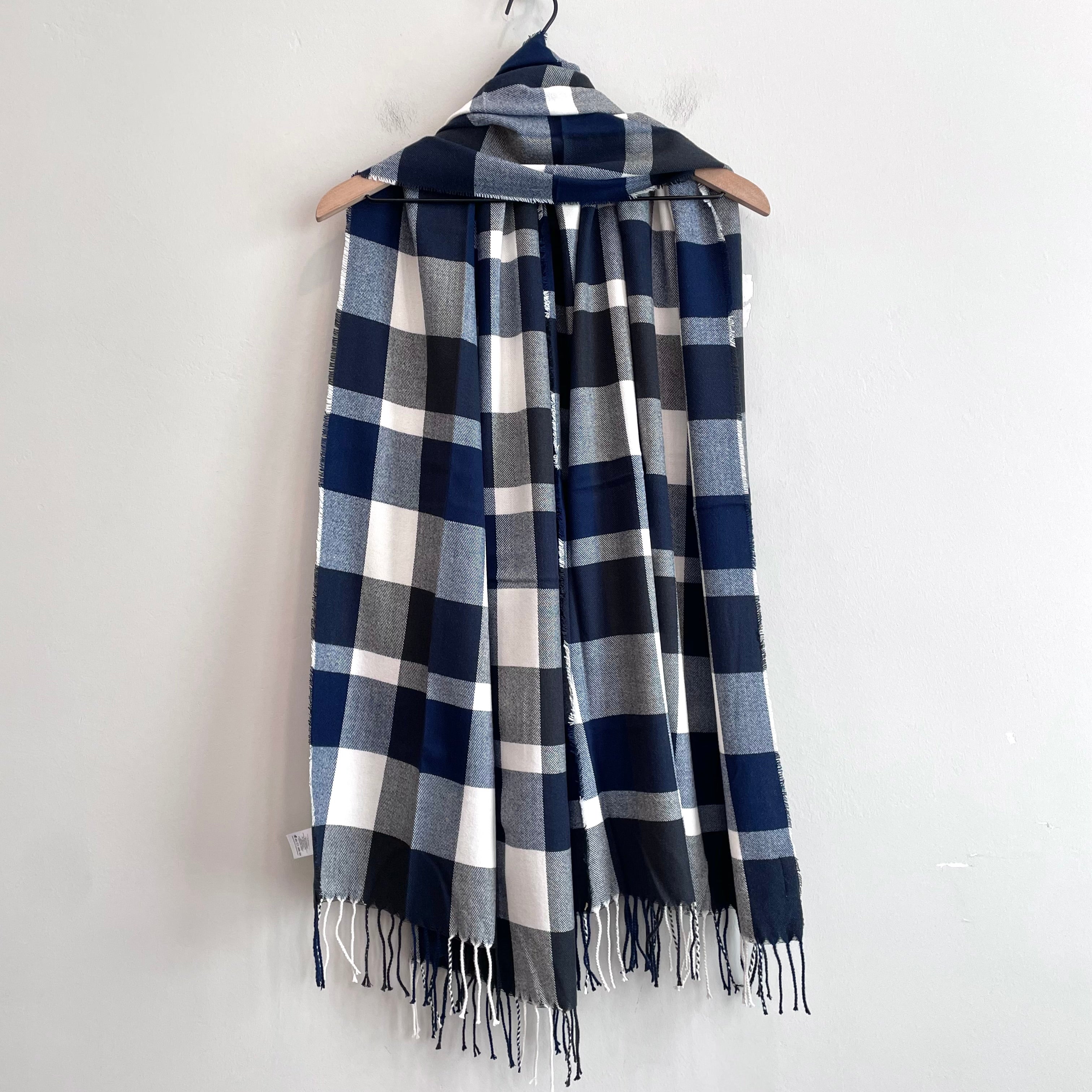 Plaid Tassel Trim Scarf