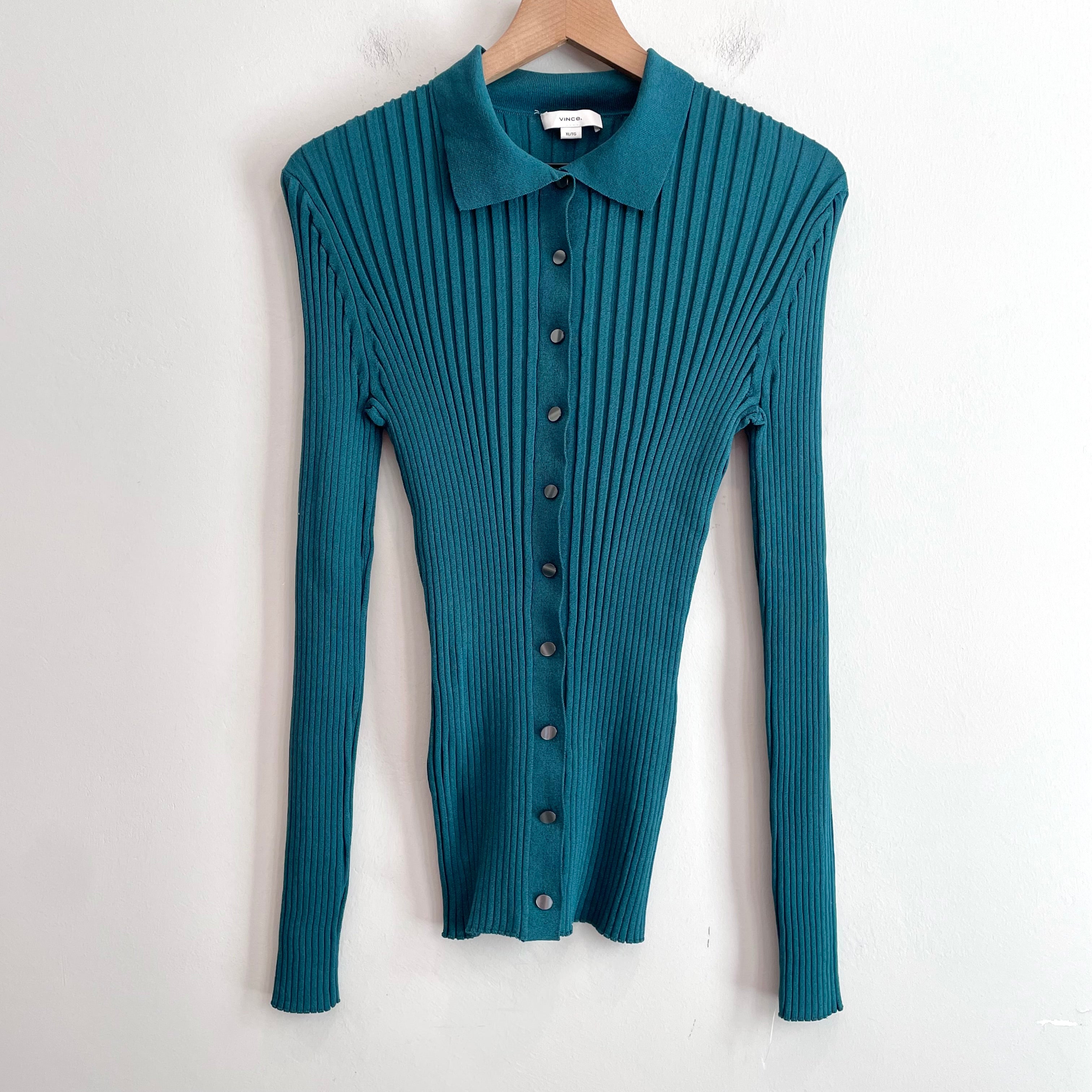 Ribbed Stretch Collared Cardigan