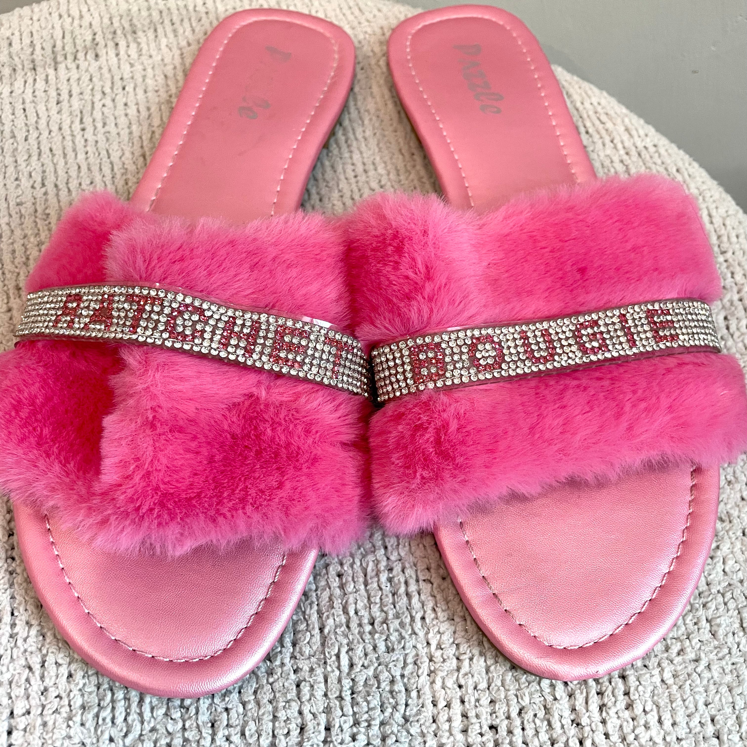 Rhinestone Faux Fur Sandals