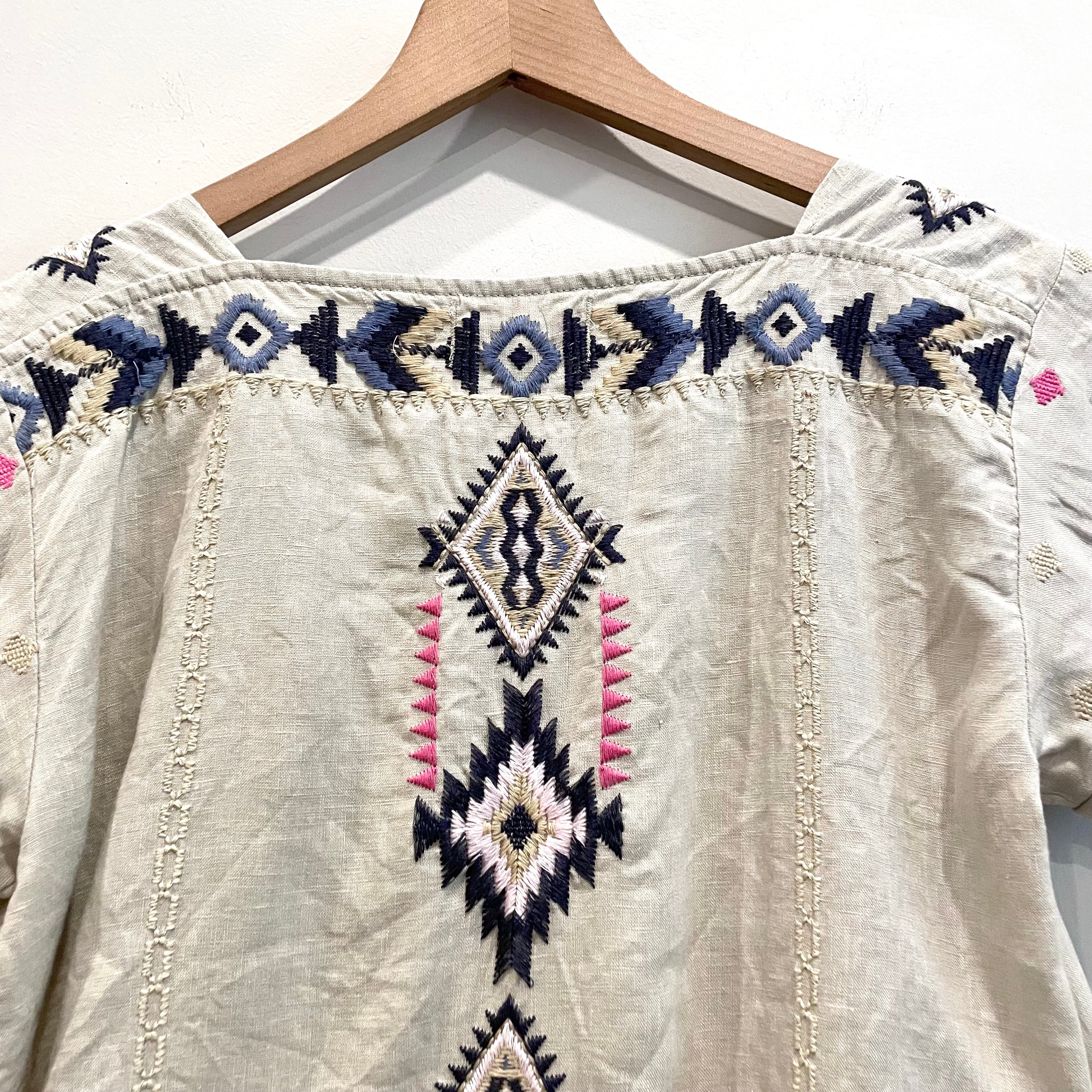 Southwestern Embroidered Linen Top