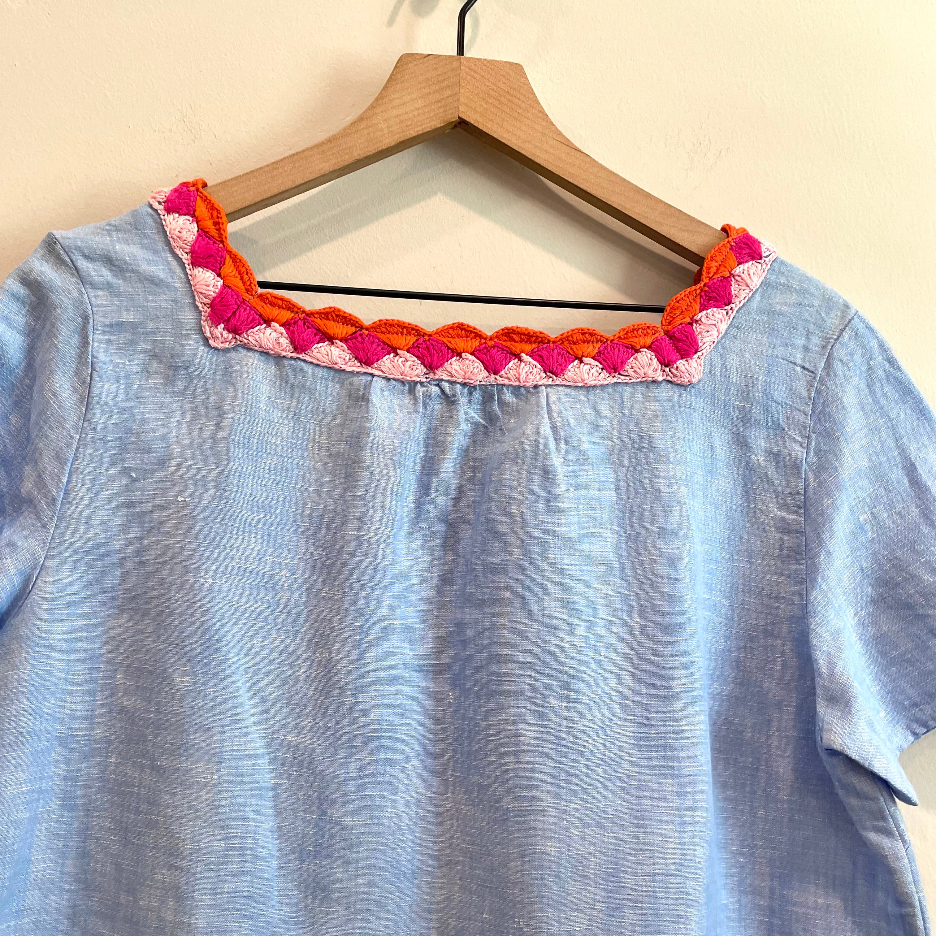 Crochet Trim Linen Blend Top