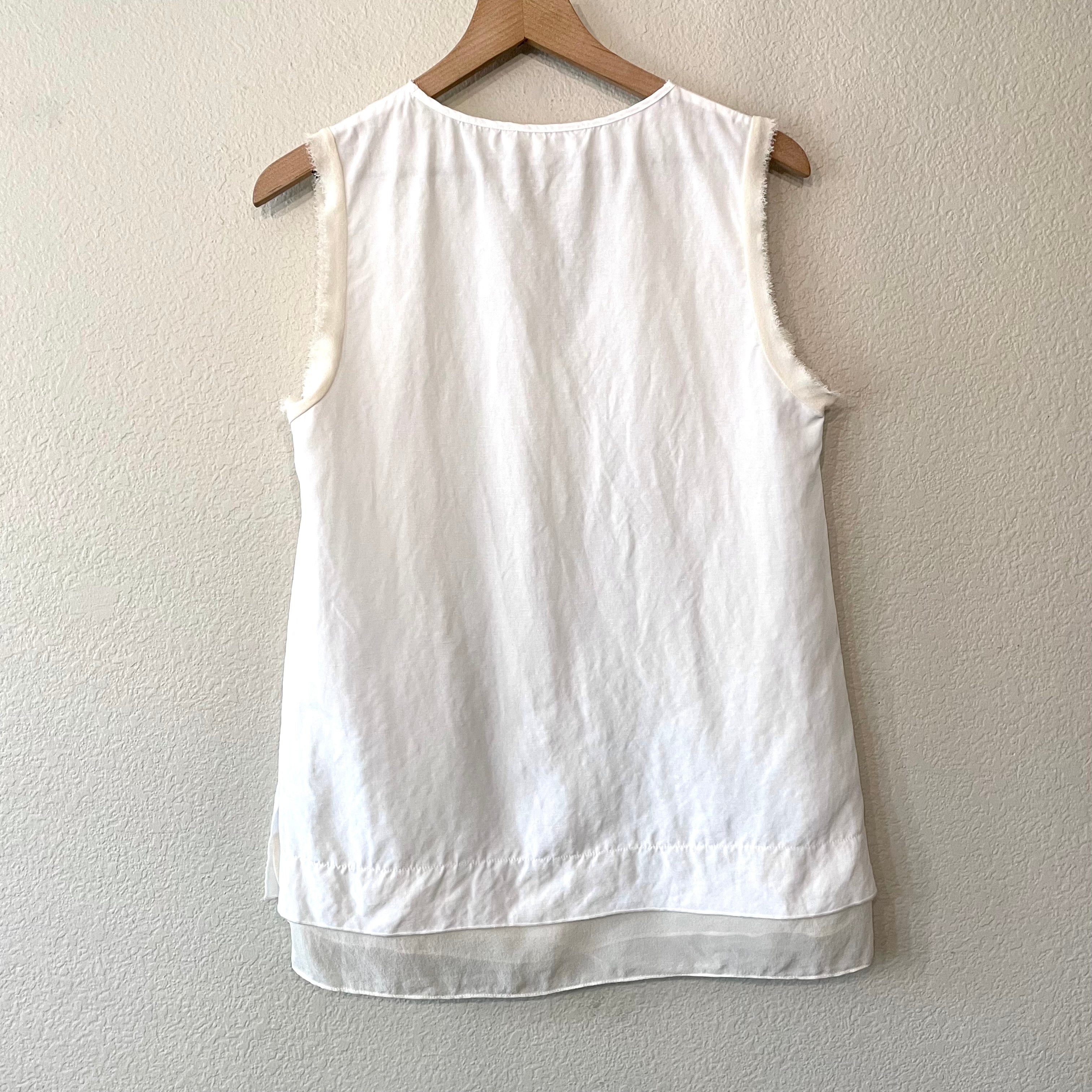 Linen Blend Silk Trim Top