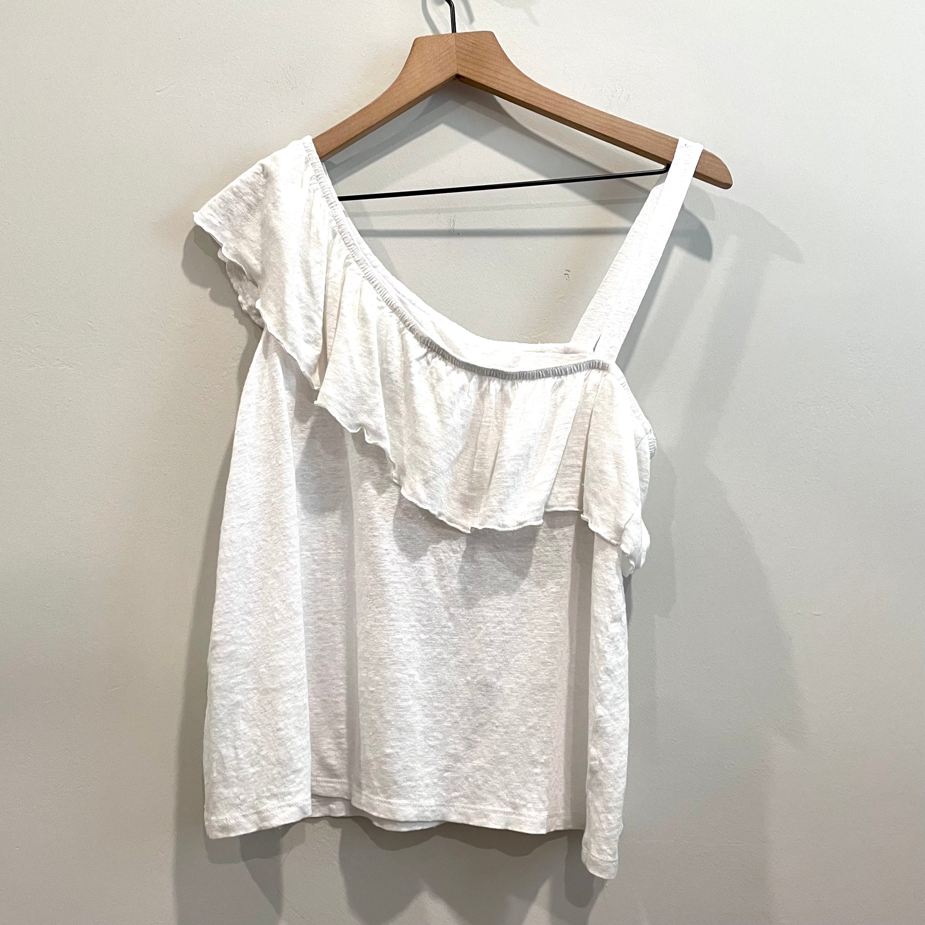 Single Sleeve Ruffle Linen Top