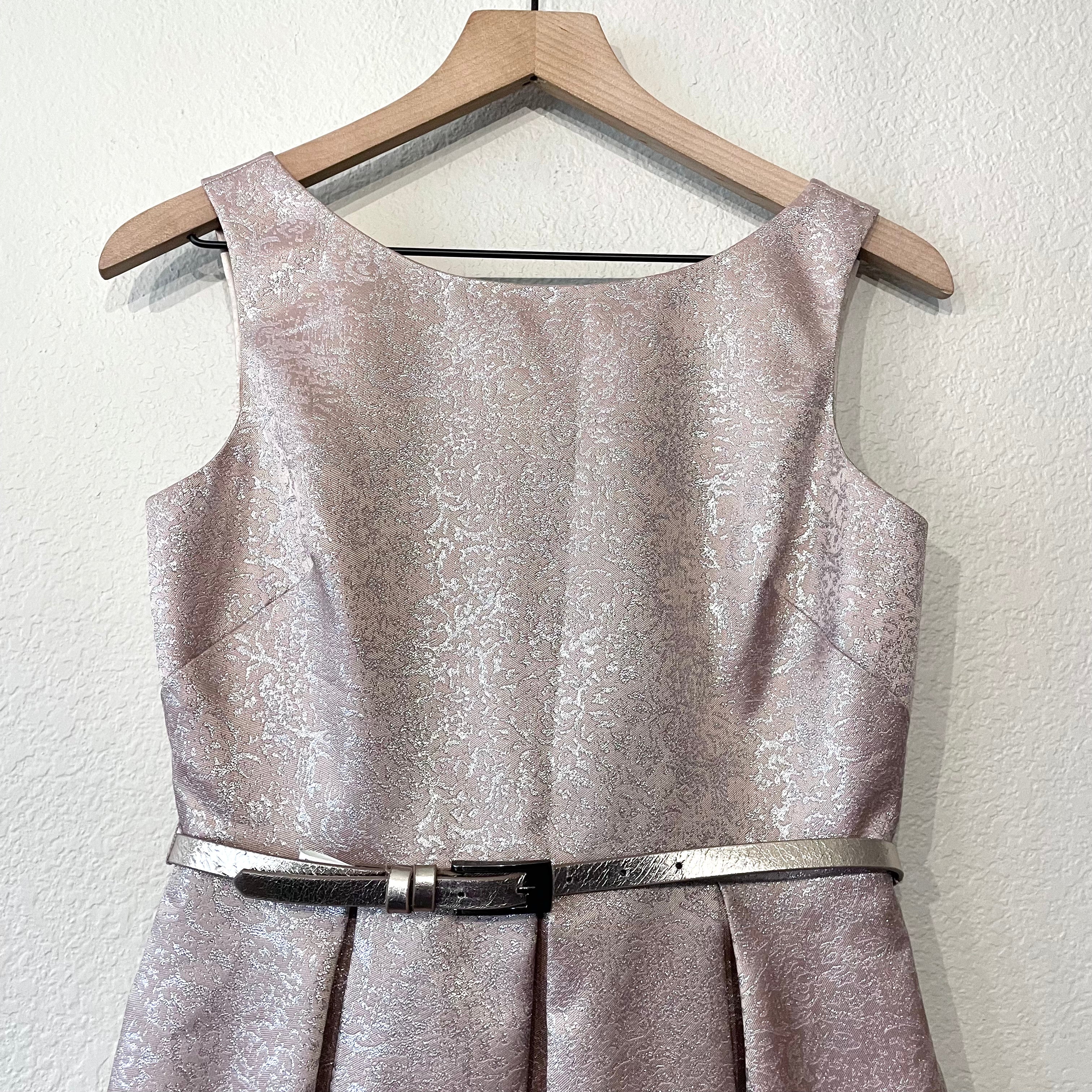 Metallic Fit & Flare Belted Dress