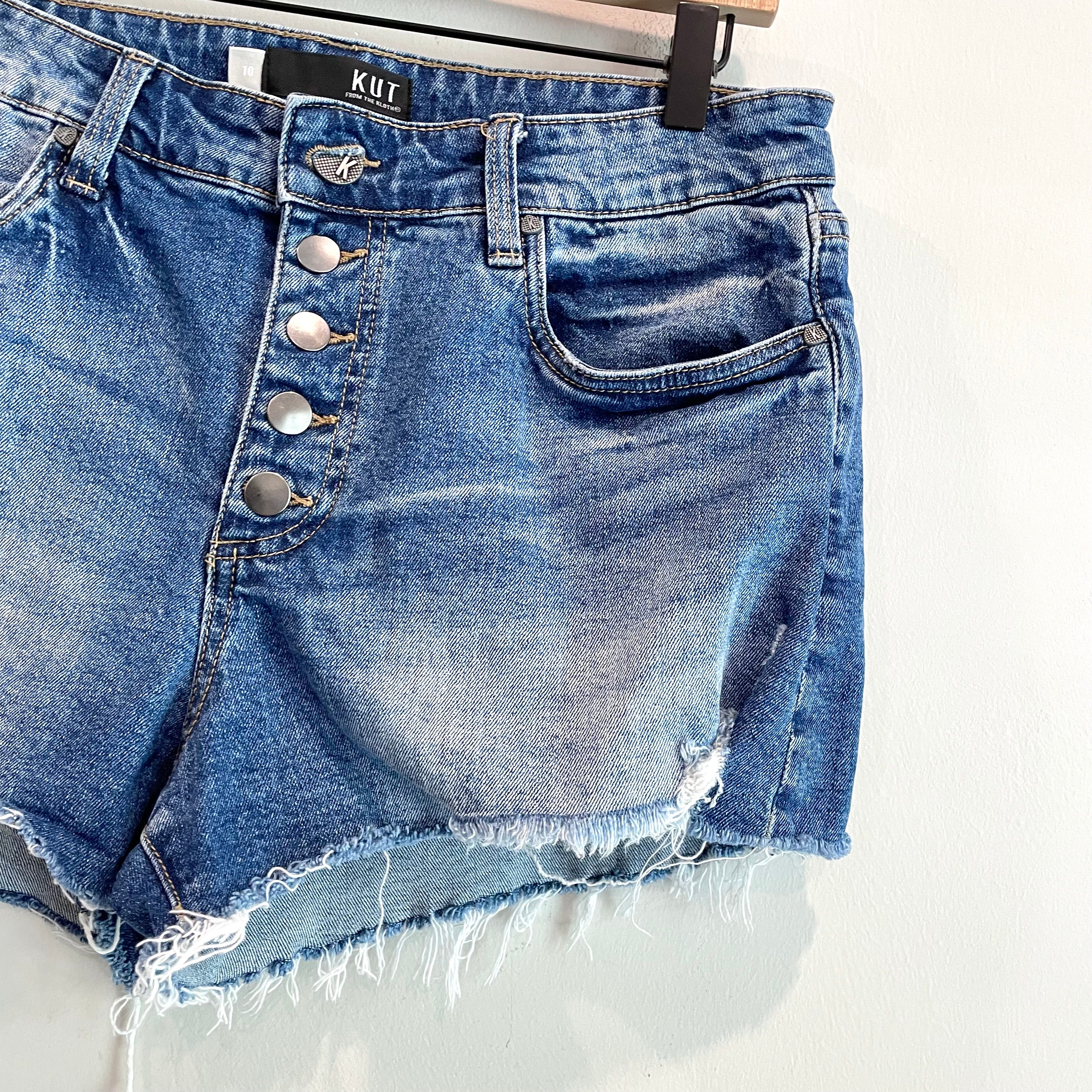 Button Fly Distressed Jean Shorts