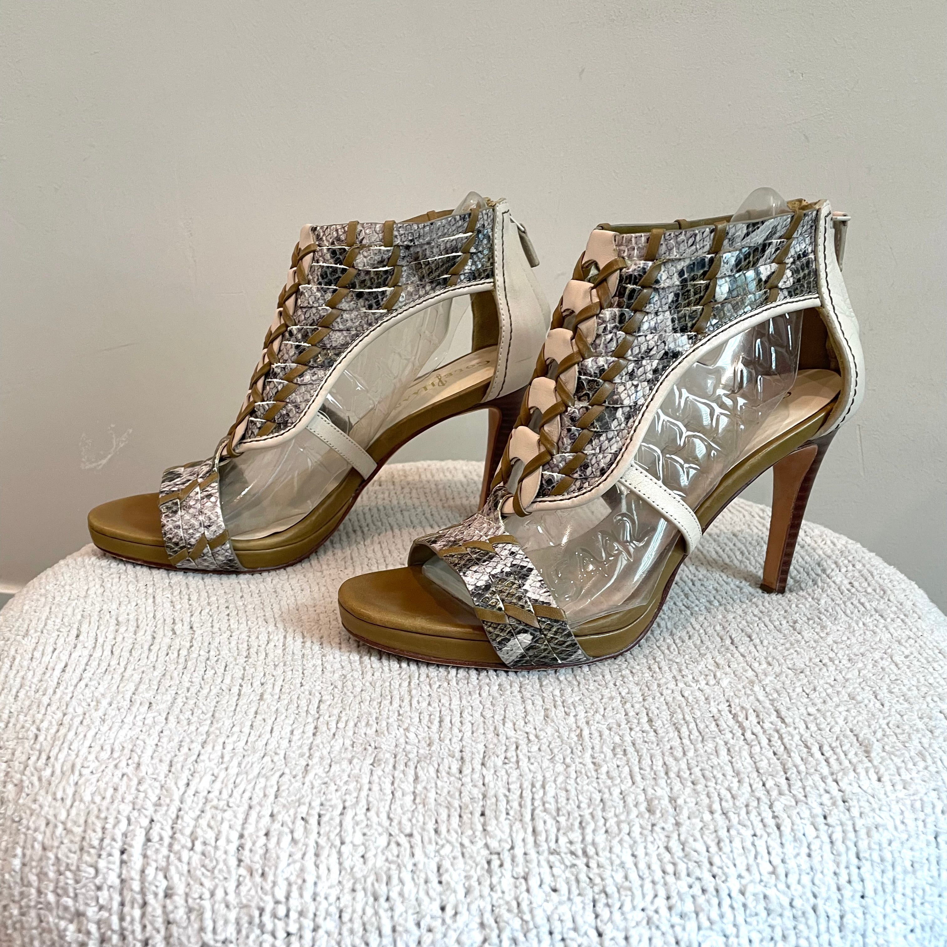 Woven Cage Snakeskin Heels