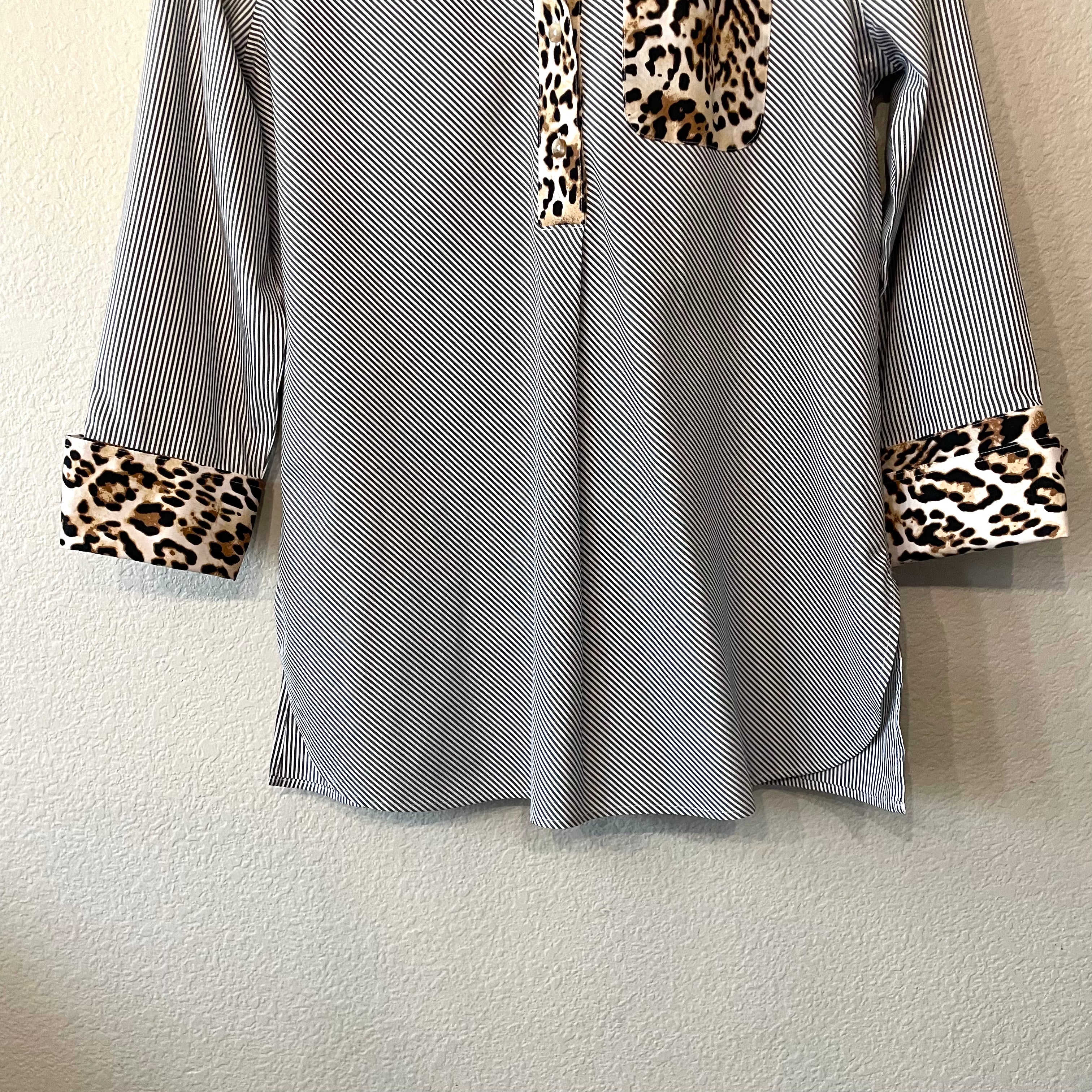 Striped Leopard Popover Top