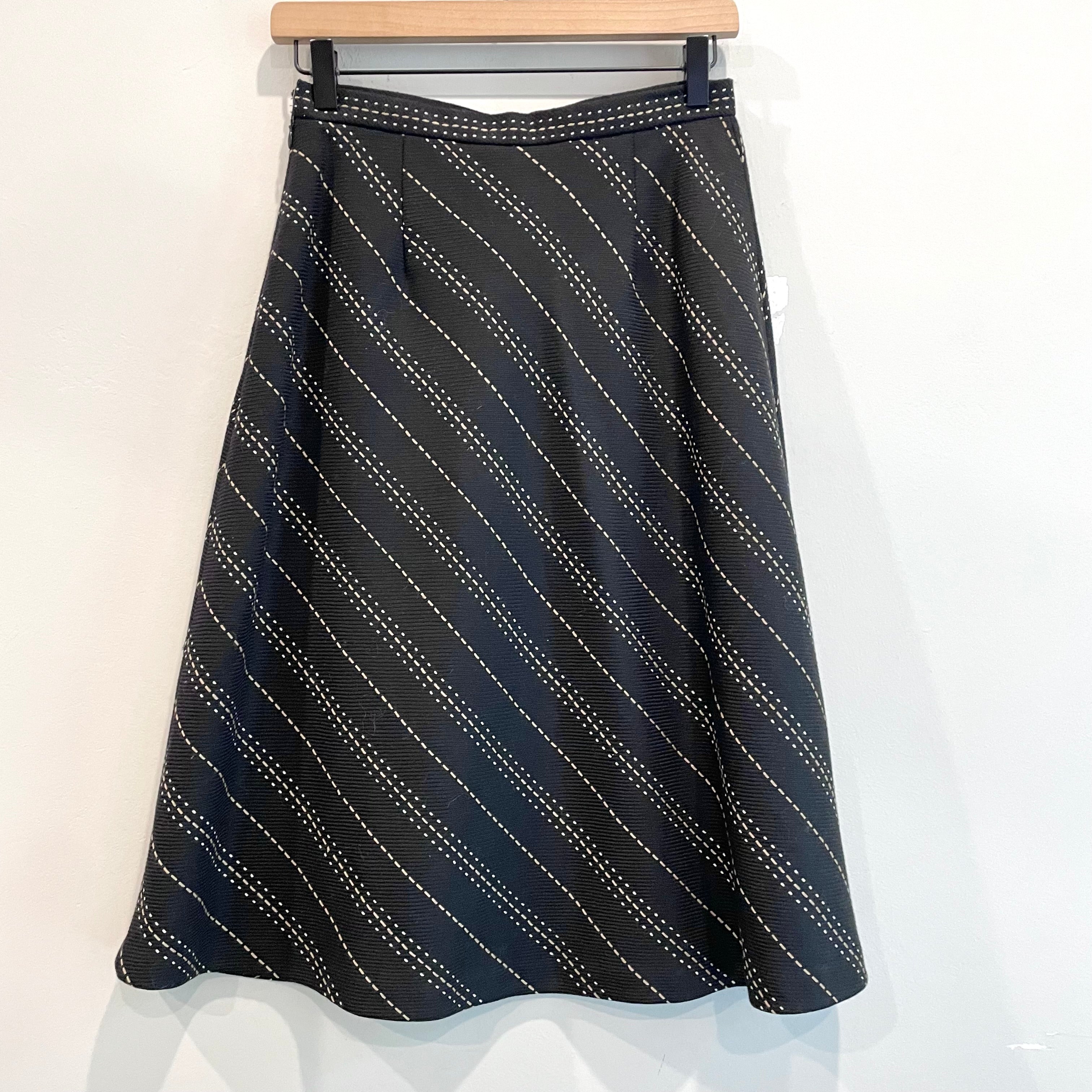 Stitched Striped Wool Skirt