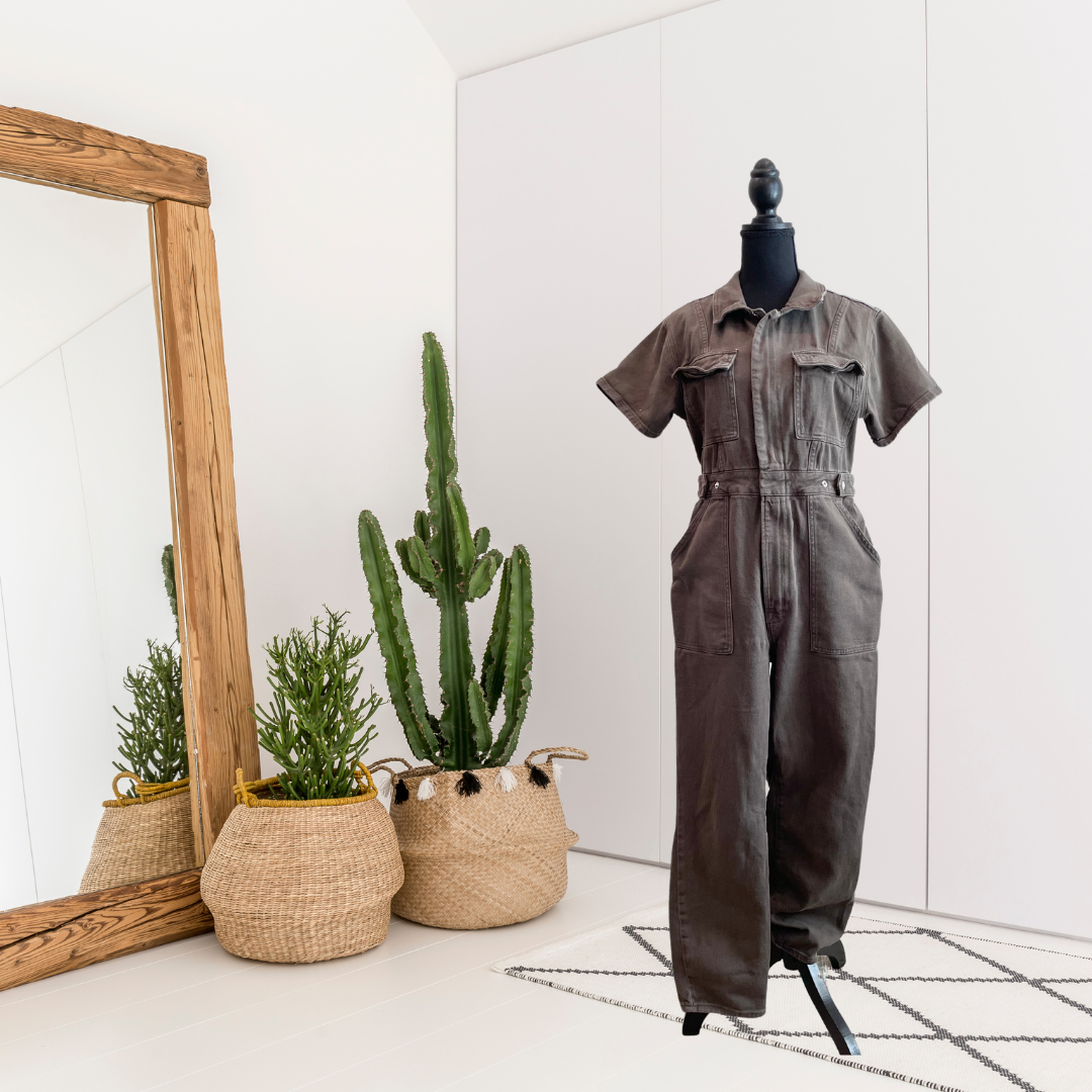 Short Sleeve Zip Front Denim Jumpsuit