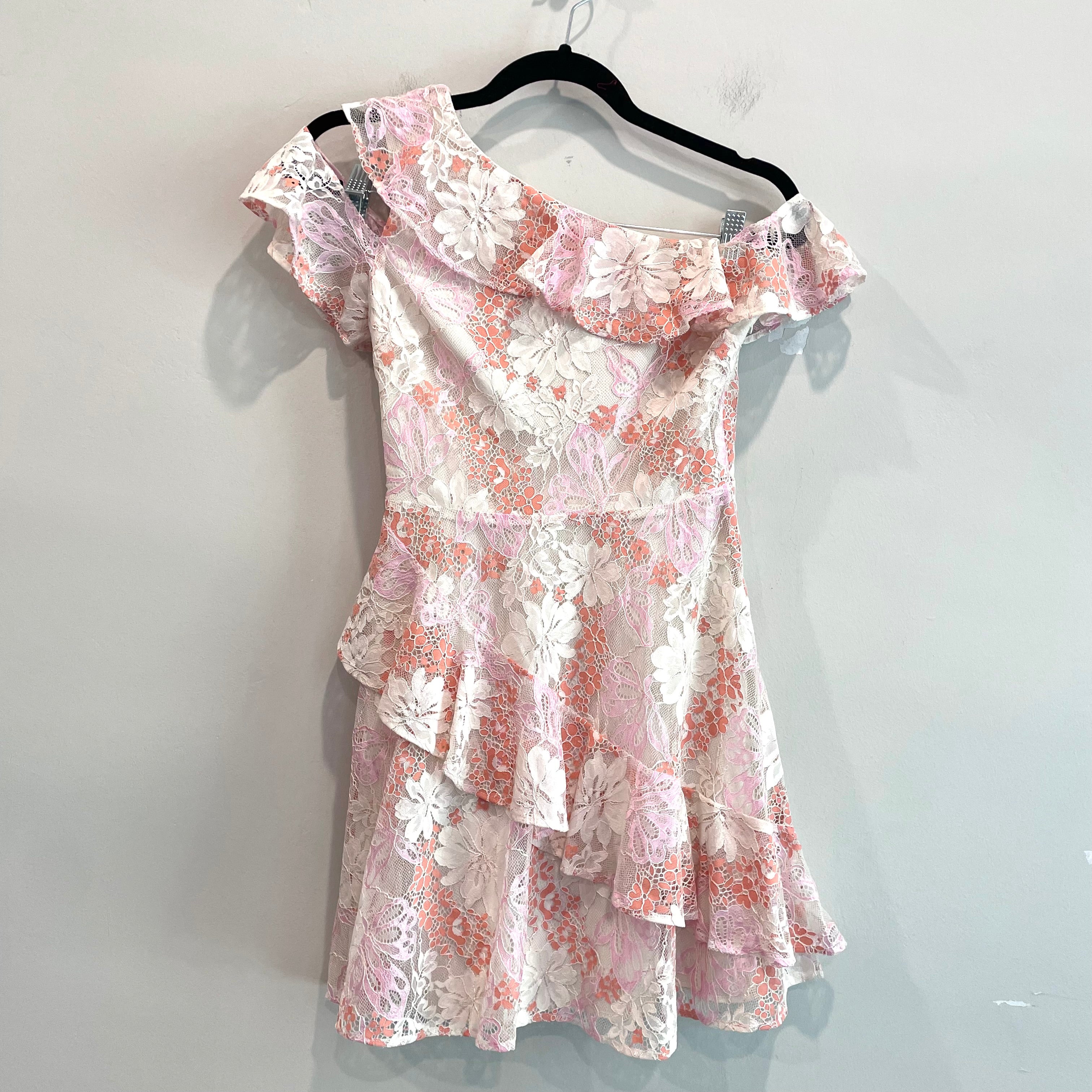 Lace Overlay Ruffle Mini Dress