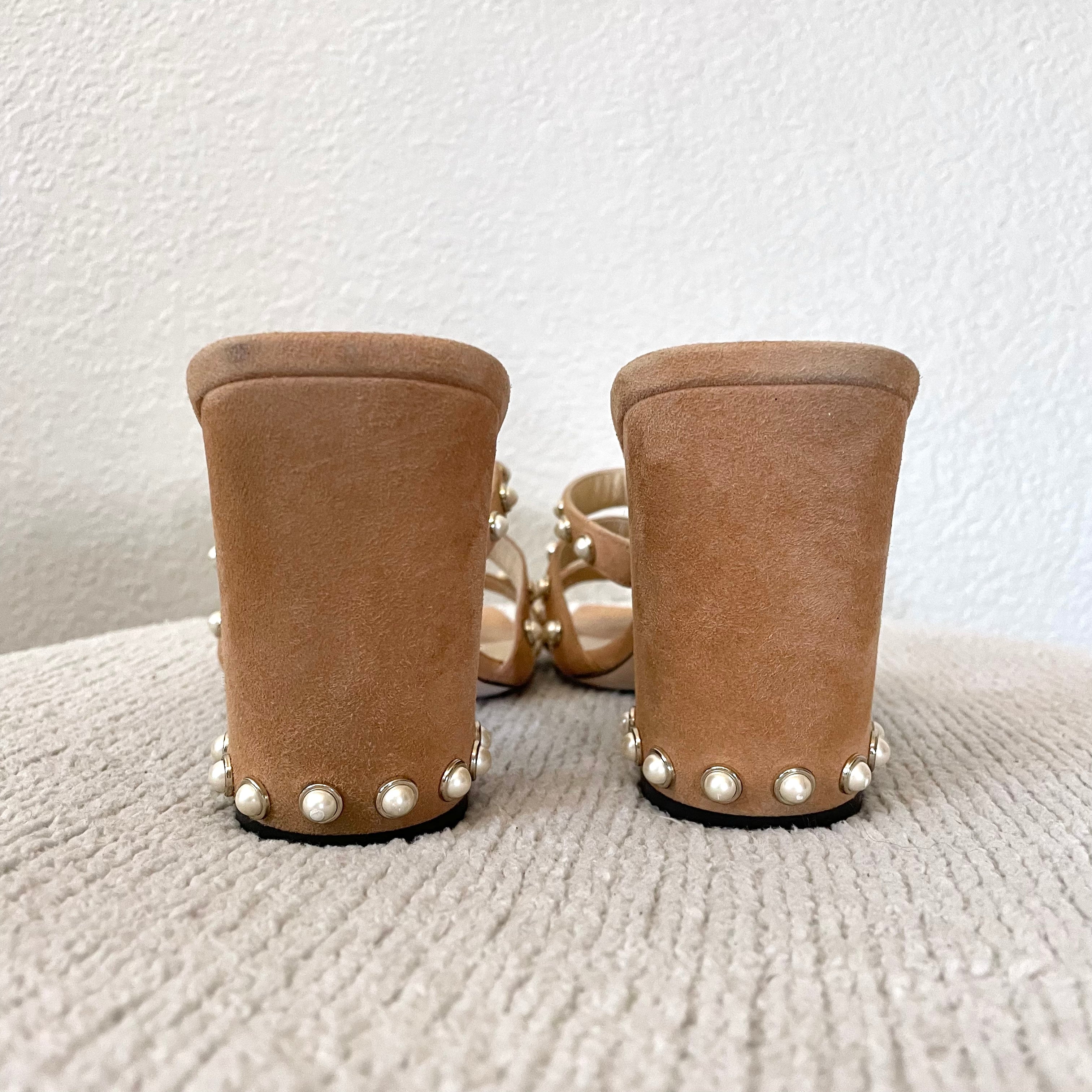 Pearl Stud Trim Suede Mules