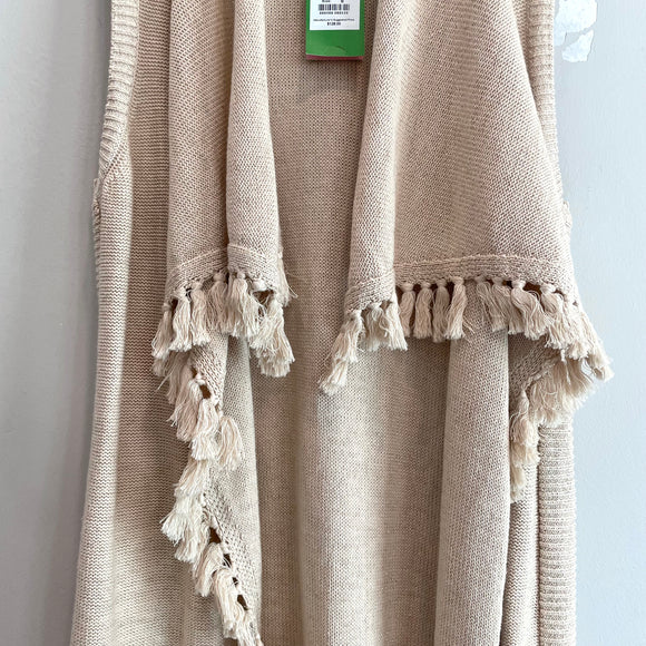 Tassel Trim Open Front Cardigan Vest