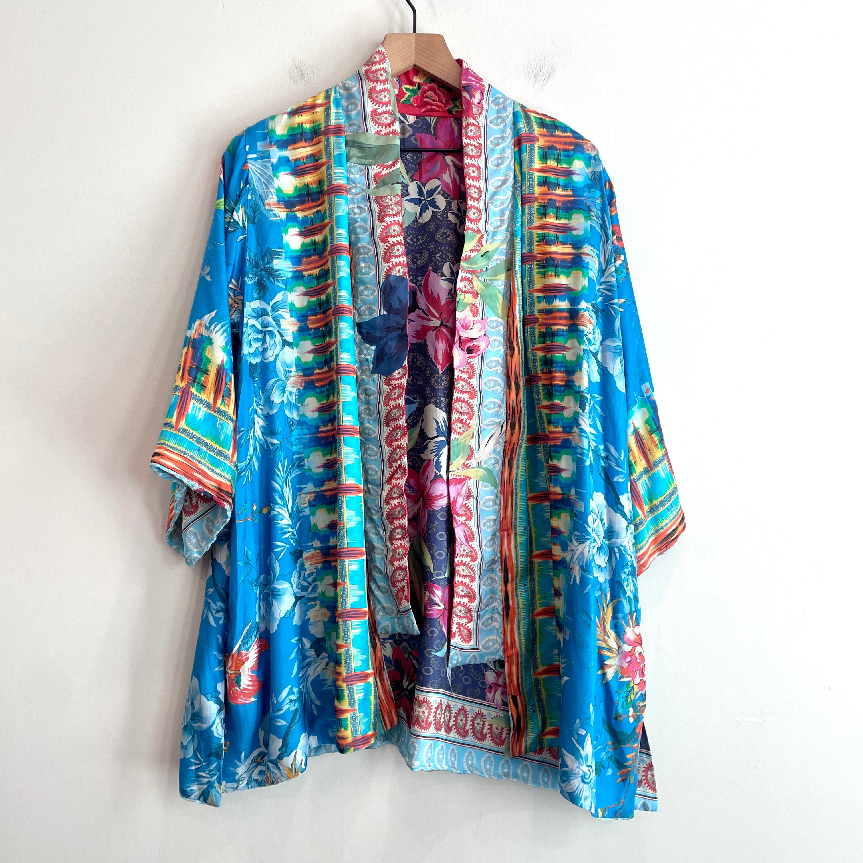 Floral Silk Reversible Kimono Cardigan