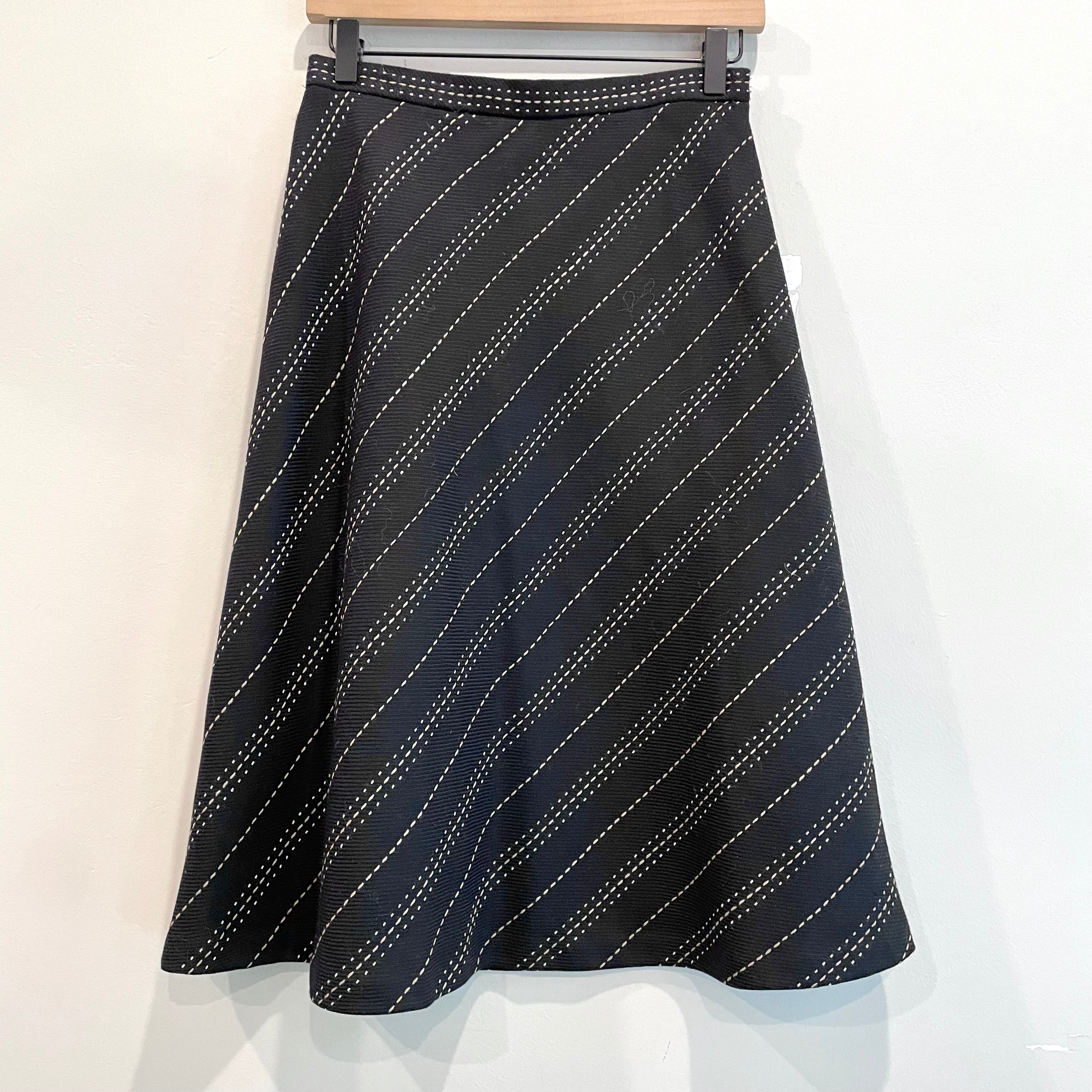 Stitched Striped Wool Skirt