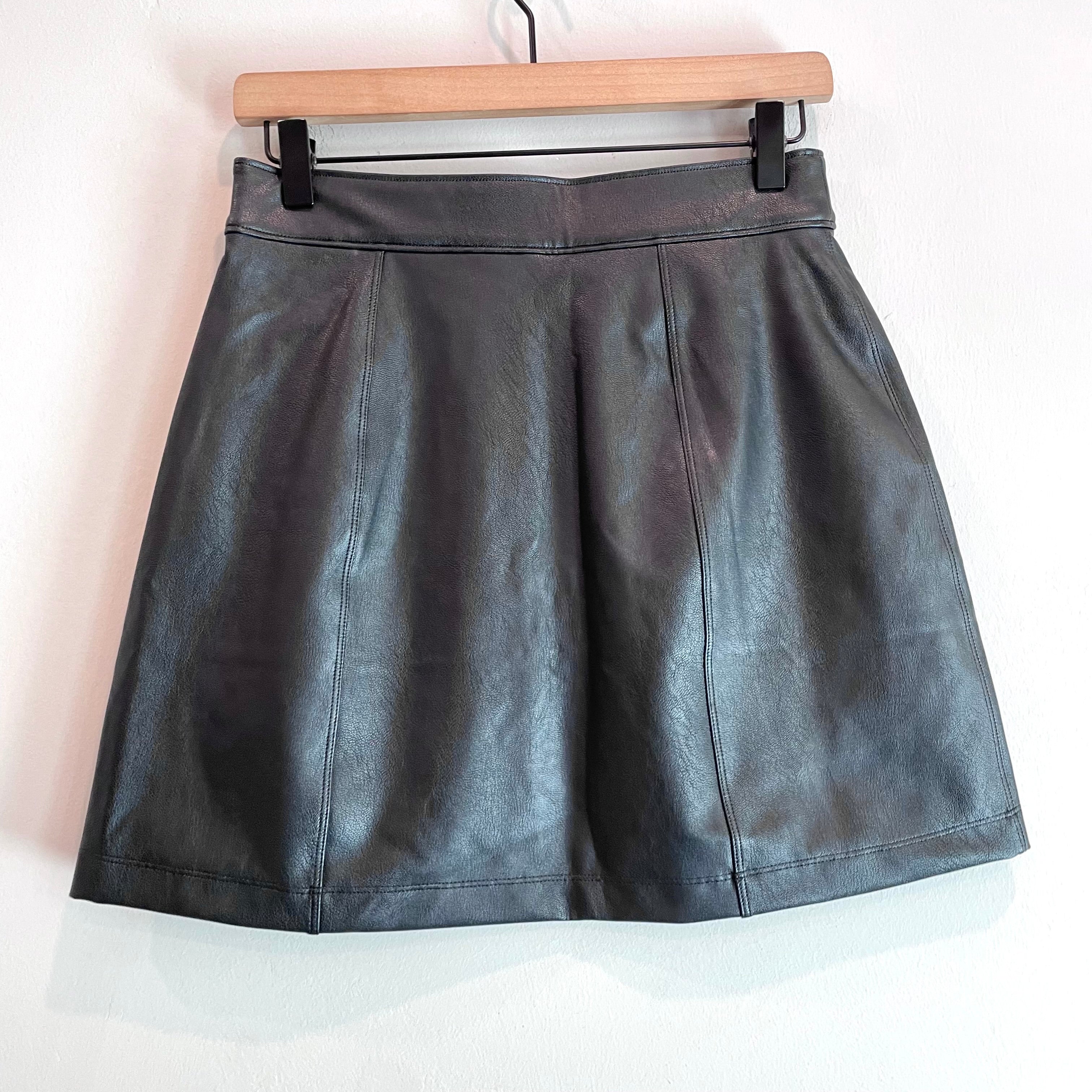 Pull On Faux Leather Skirt