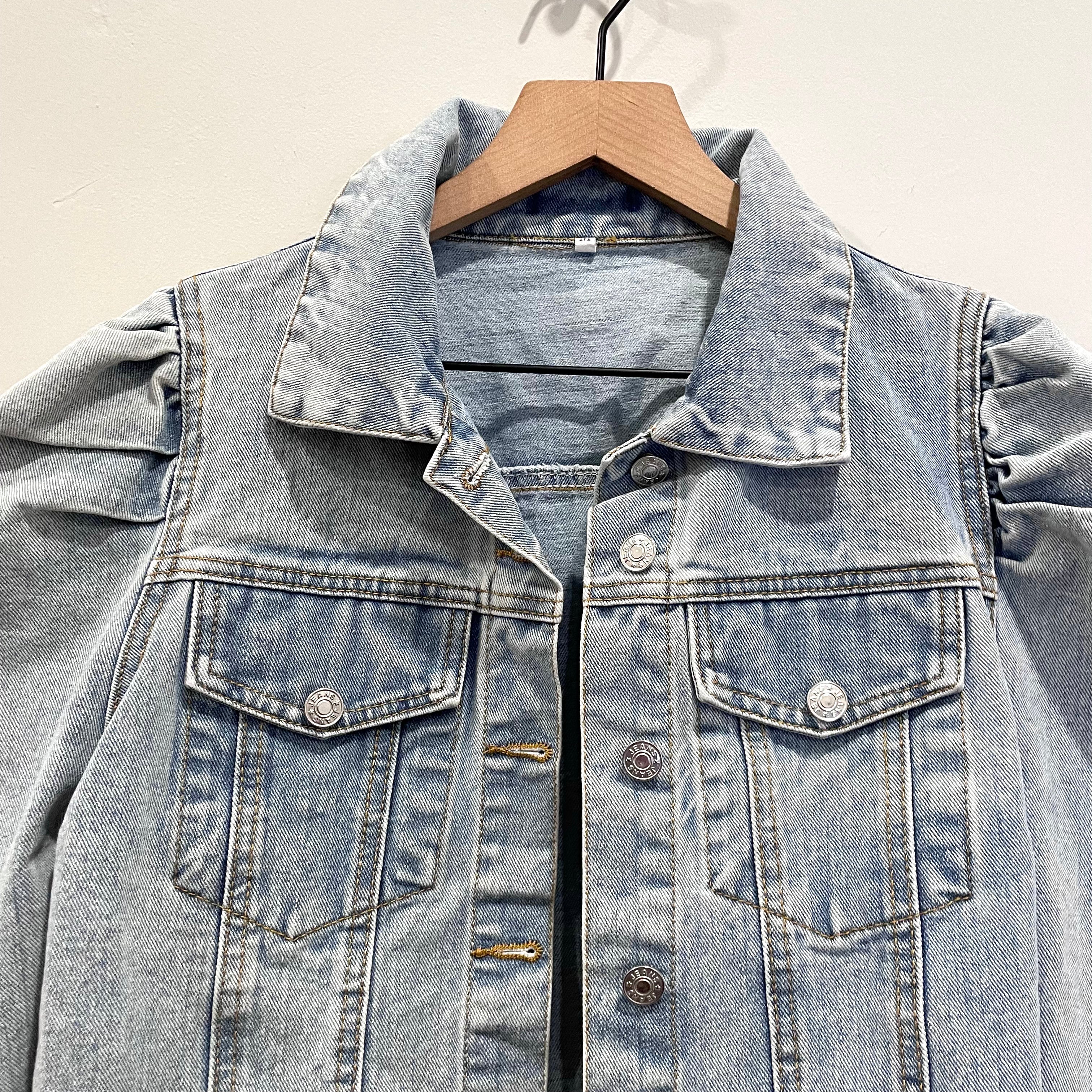 Puff Shoulder Crop Jean Jacket